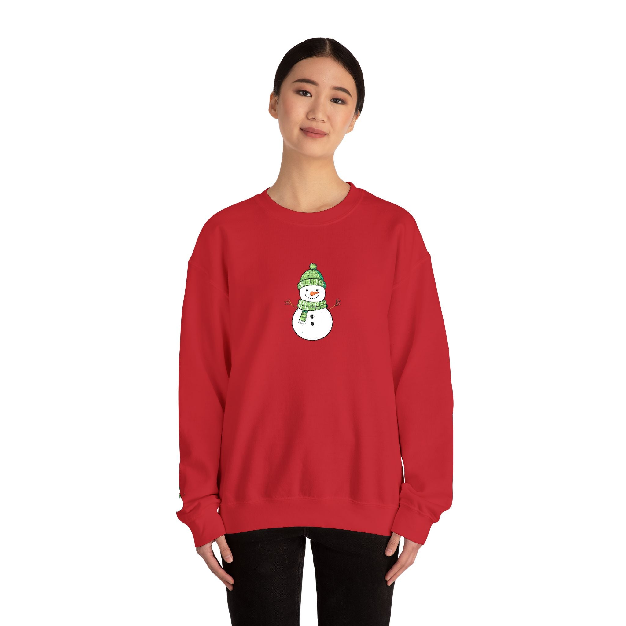 Christmas Snowman Crewneck Sweatshirt Cute Green Hat Holiday Sweater