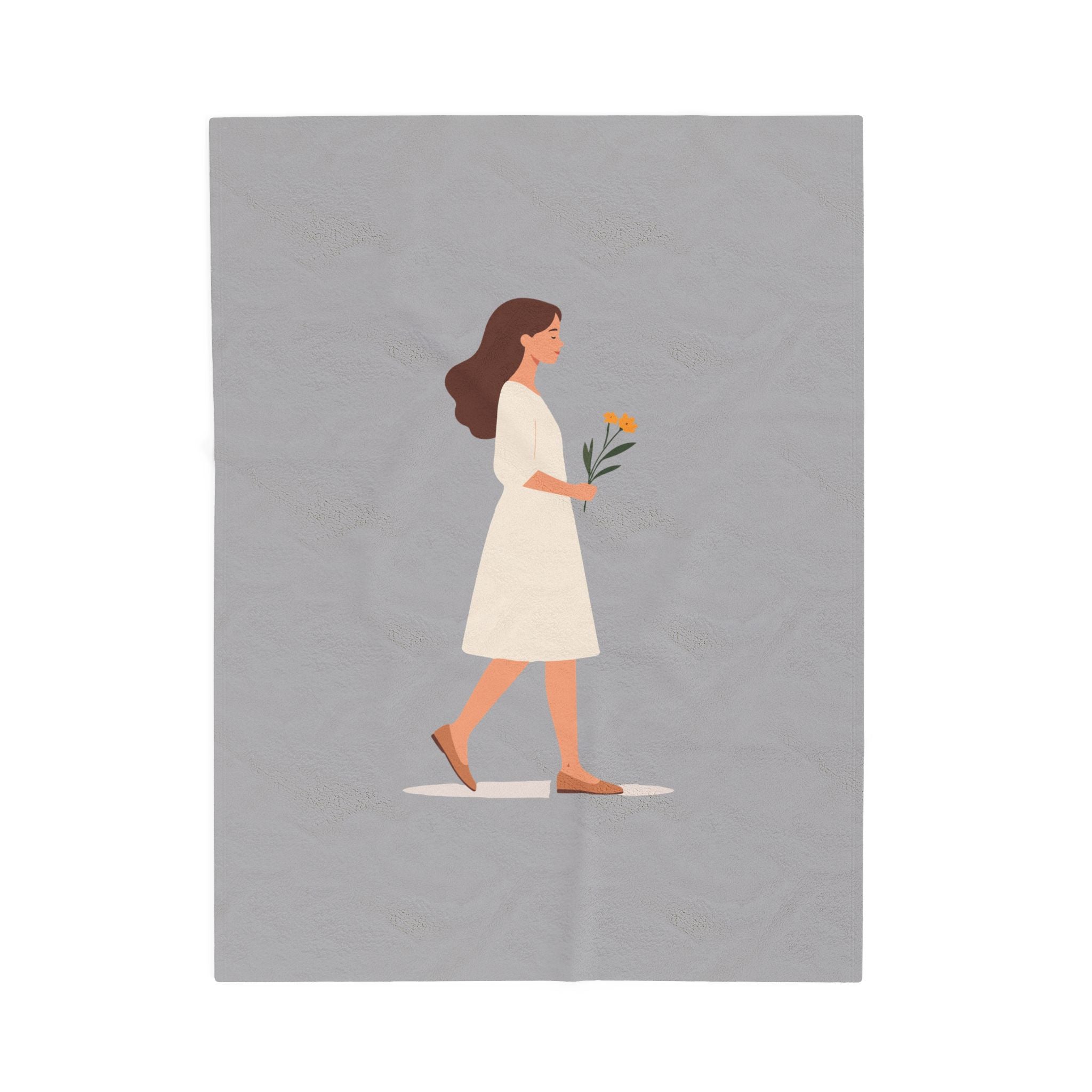 Minimalist Woman with Flowers Velveteen Plush Blanket Cozy Decorative Throw