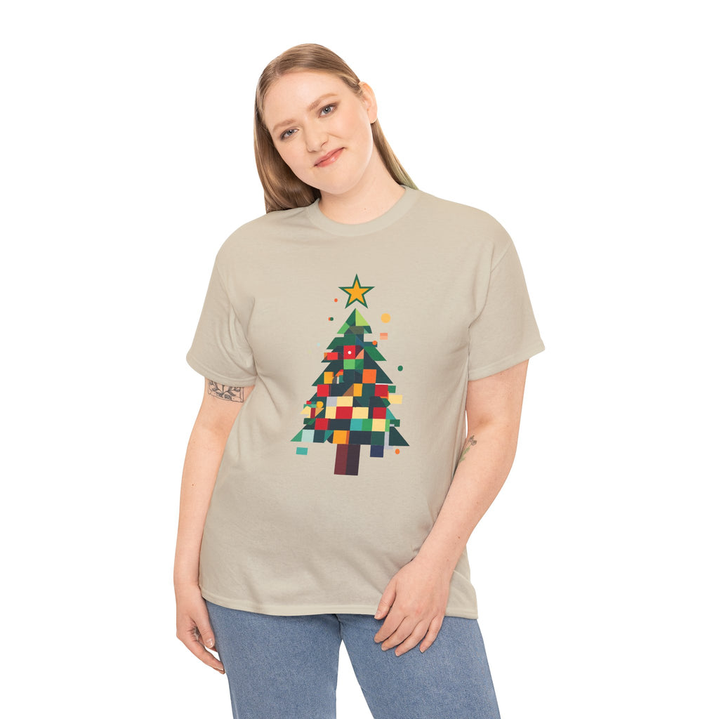 Christmas Tree Graphic Tee Modern Pixelated Holiday T-Shirt