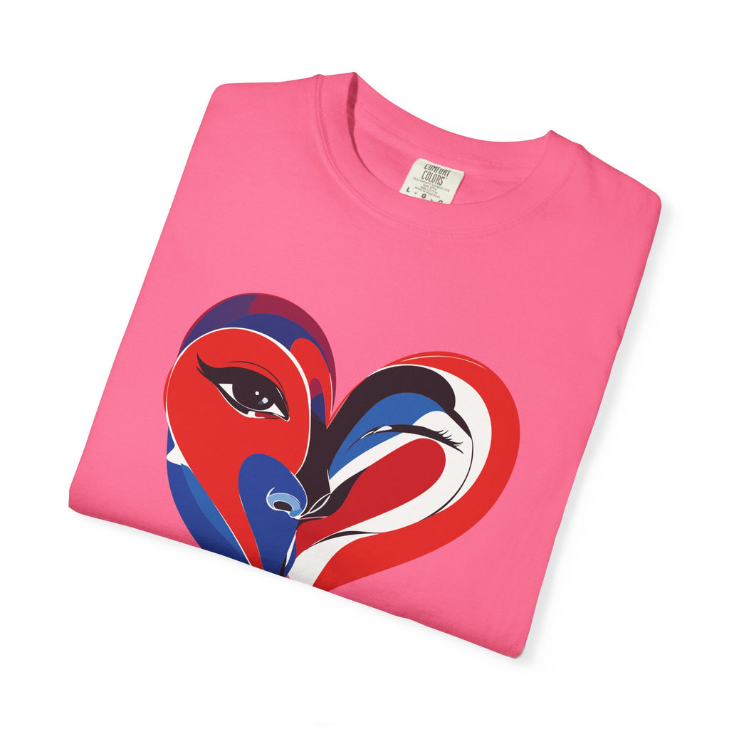 Heart Art Graphic Tee Red & Blue Woman Face Heart Design