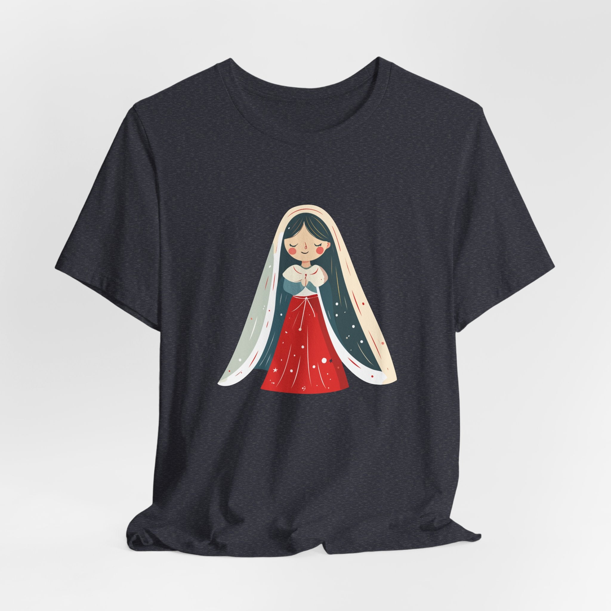 Virgin Mary Illustration Tee — Cute Nativity T-Shirt