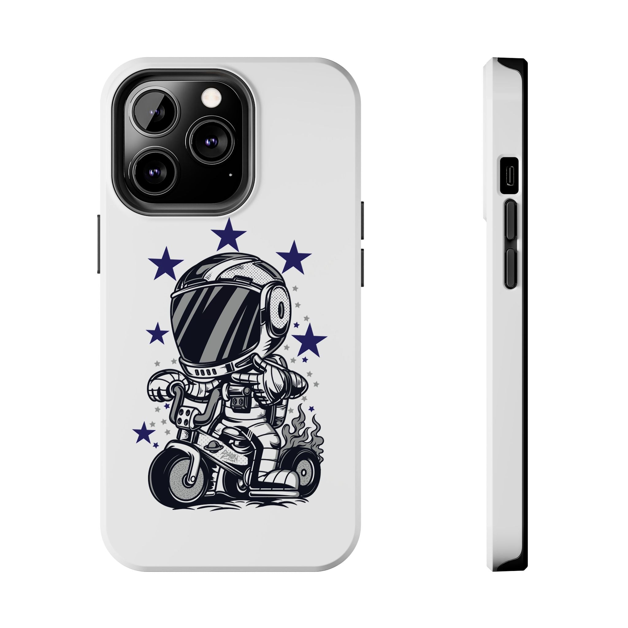 Astronaut Biker Tough Phone Case Retro Space Helmet Rider with Stars