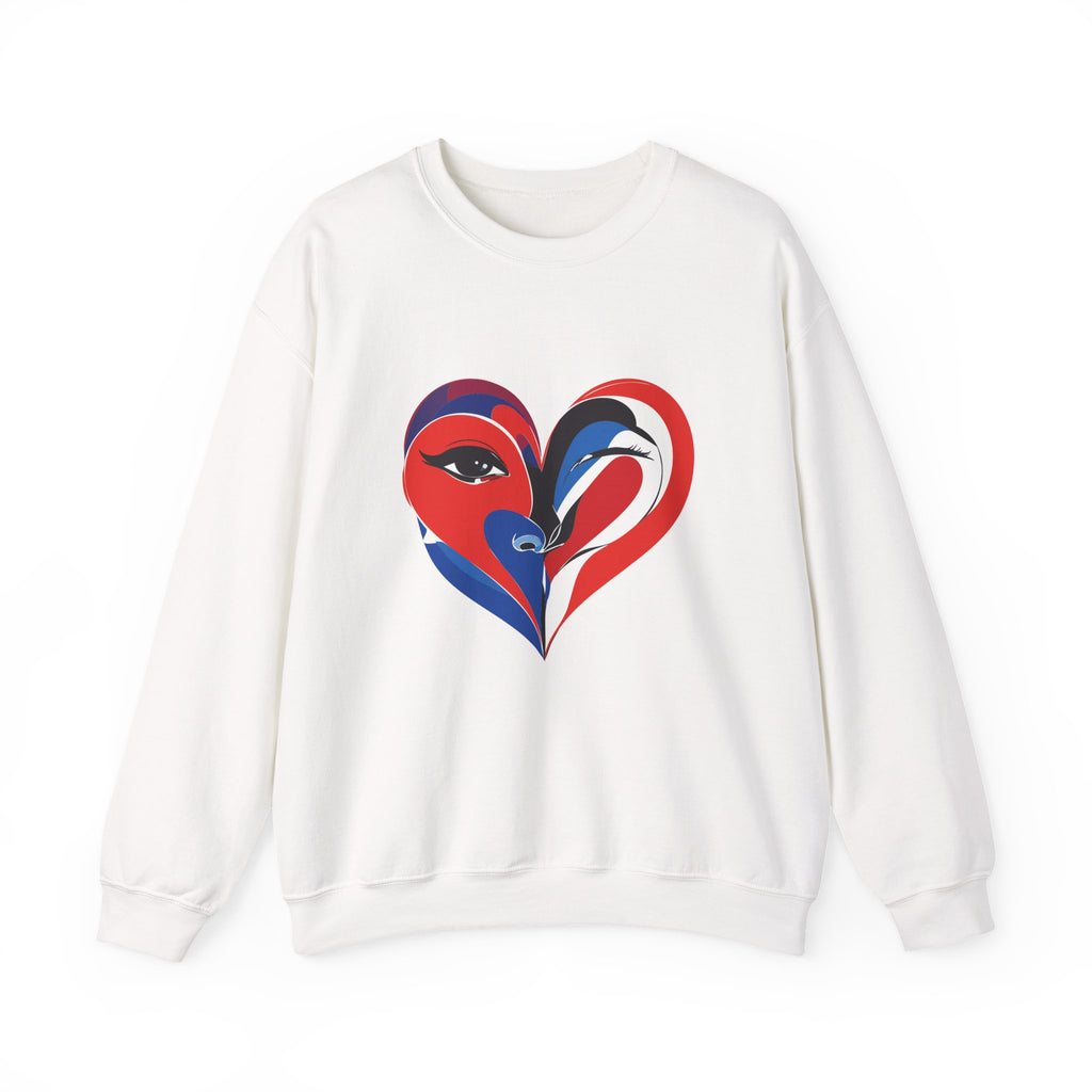 Heart Face Crewneck Sweatshirt Abstract Red & Blue Love Graphic