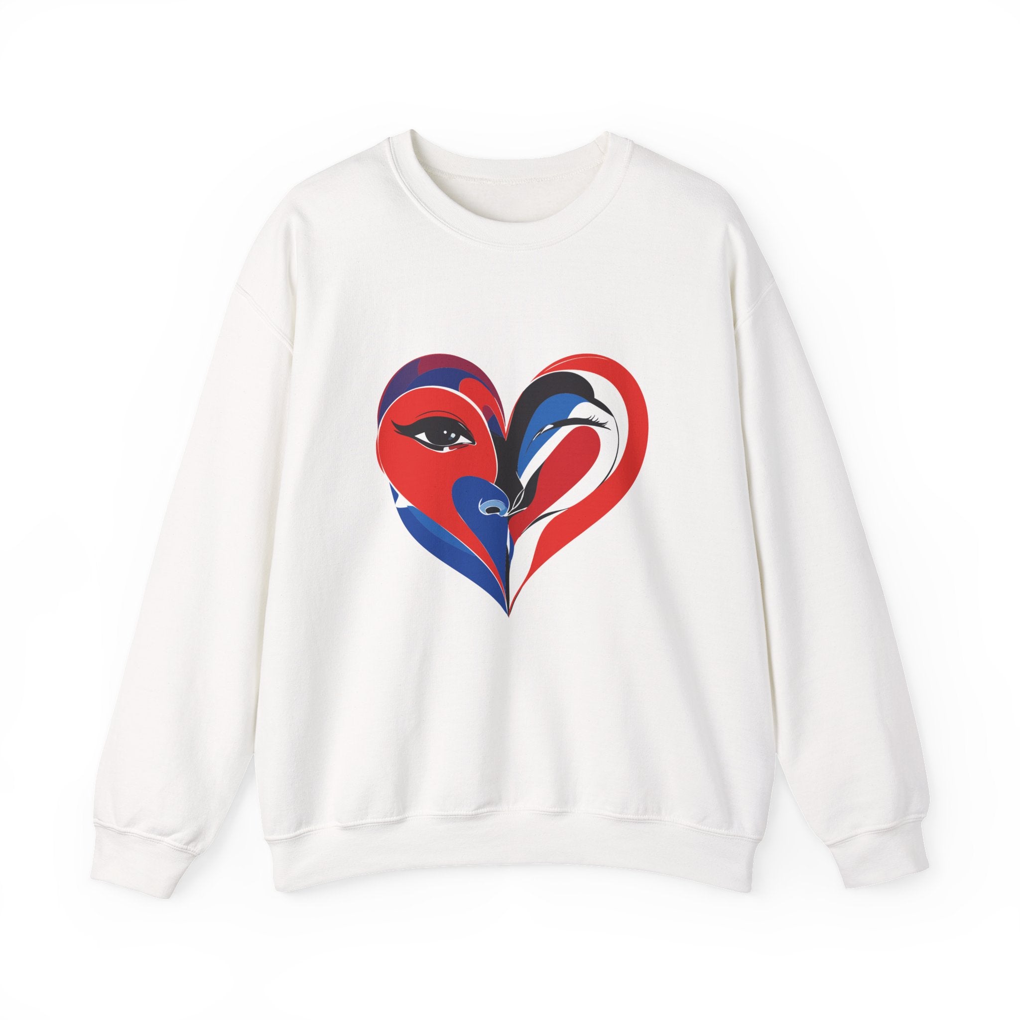Heart Face Crewneck Sweatshirt Abstract Red & Blue Love Graphic