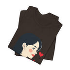 Women’s Portrait Tee with Heart Accents – Cute Kawaii Girl Graphic T-Shirt