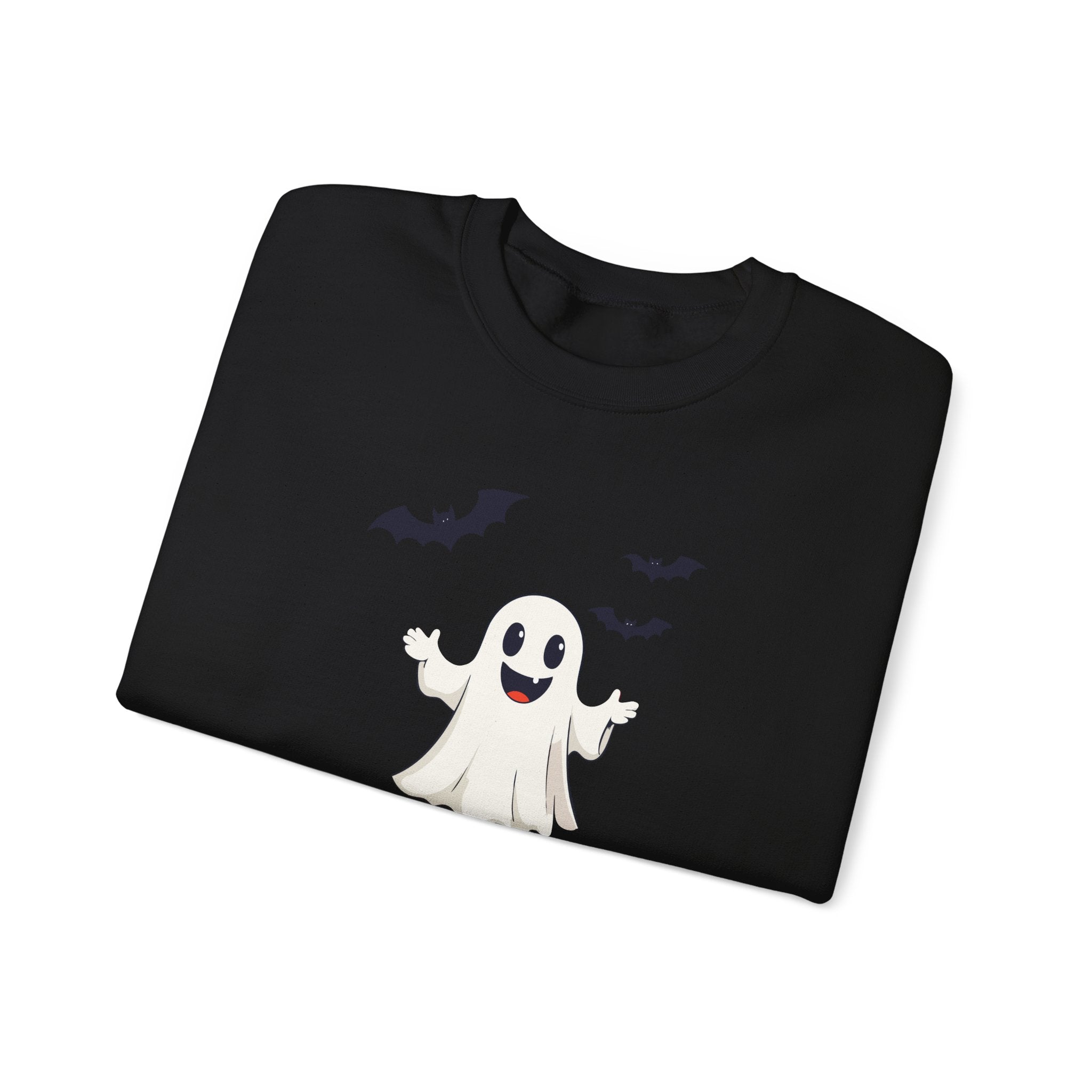 Halloween Ghost Crewneck Sweatshirt Cute Boo Ghost & Bats Cozy Pullover