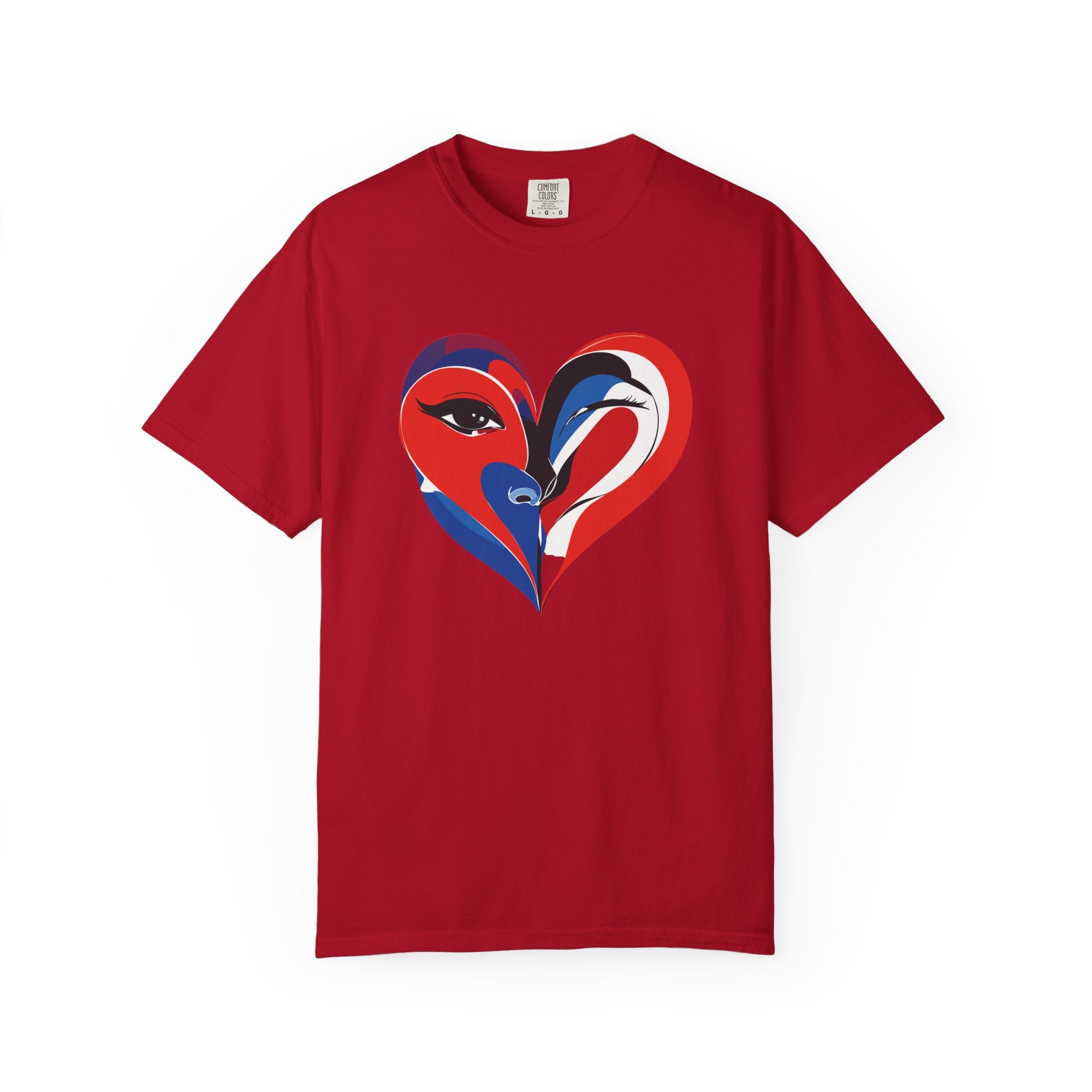 Heart Art Graphic Tee Red & Blue Woman Face Heart Design