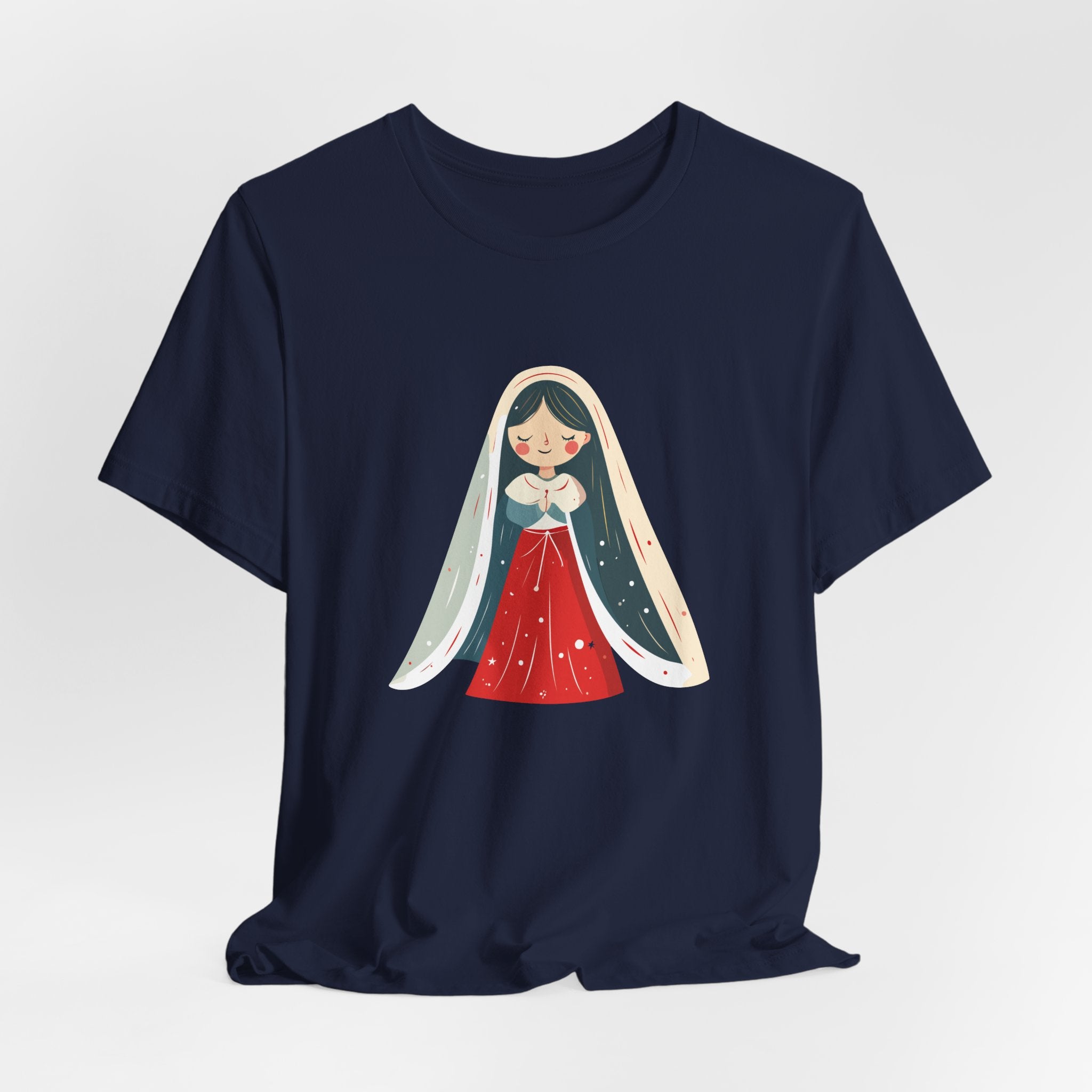 Virgin Mary Illustration Tee — Cute Nativity T-Shirt