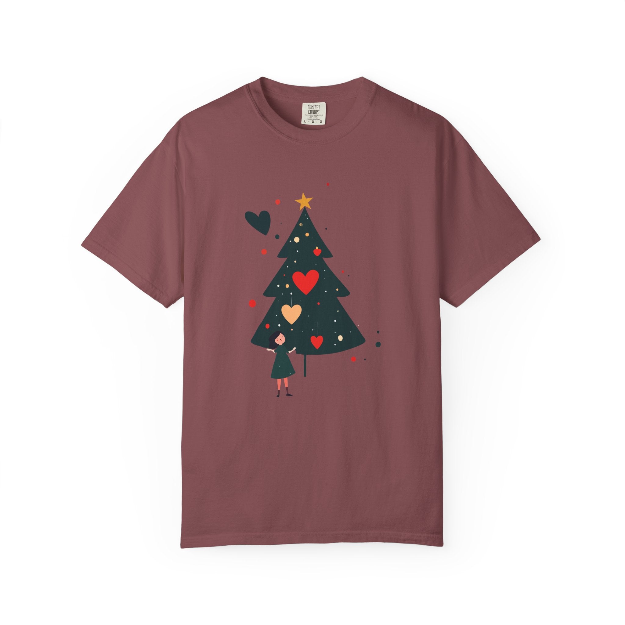 Christmas Tree Hearts T-Shirt — Cute Holiday Tree with Hearts Graphic