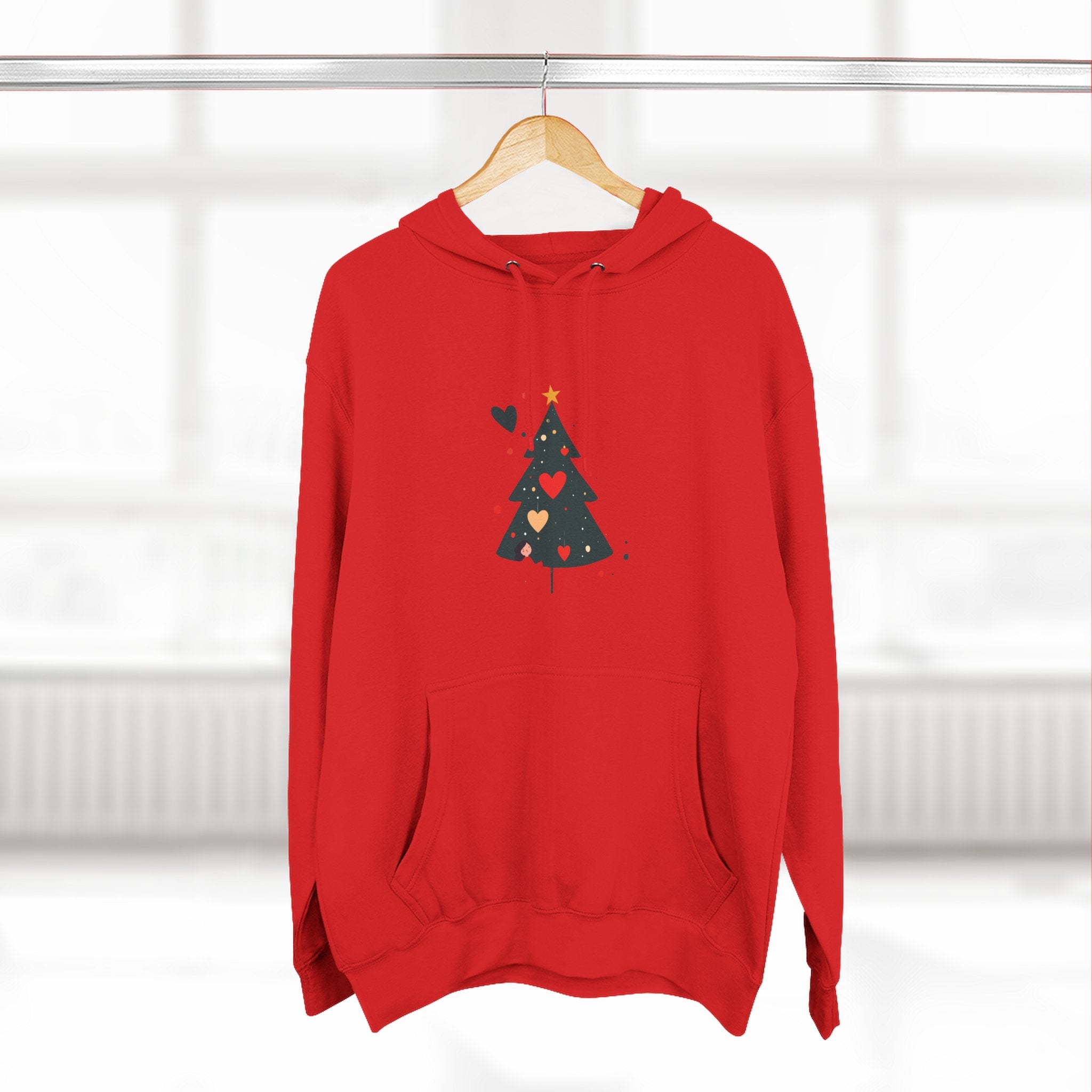 Christmas Tree Heart Hoodie – Cute Minimal Holiday Fleece Hoodie