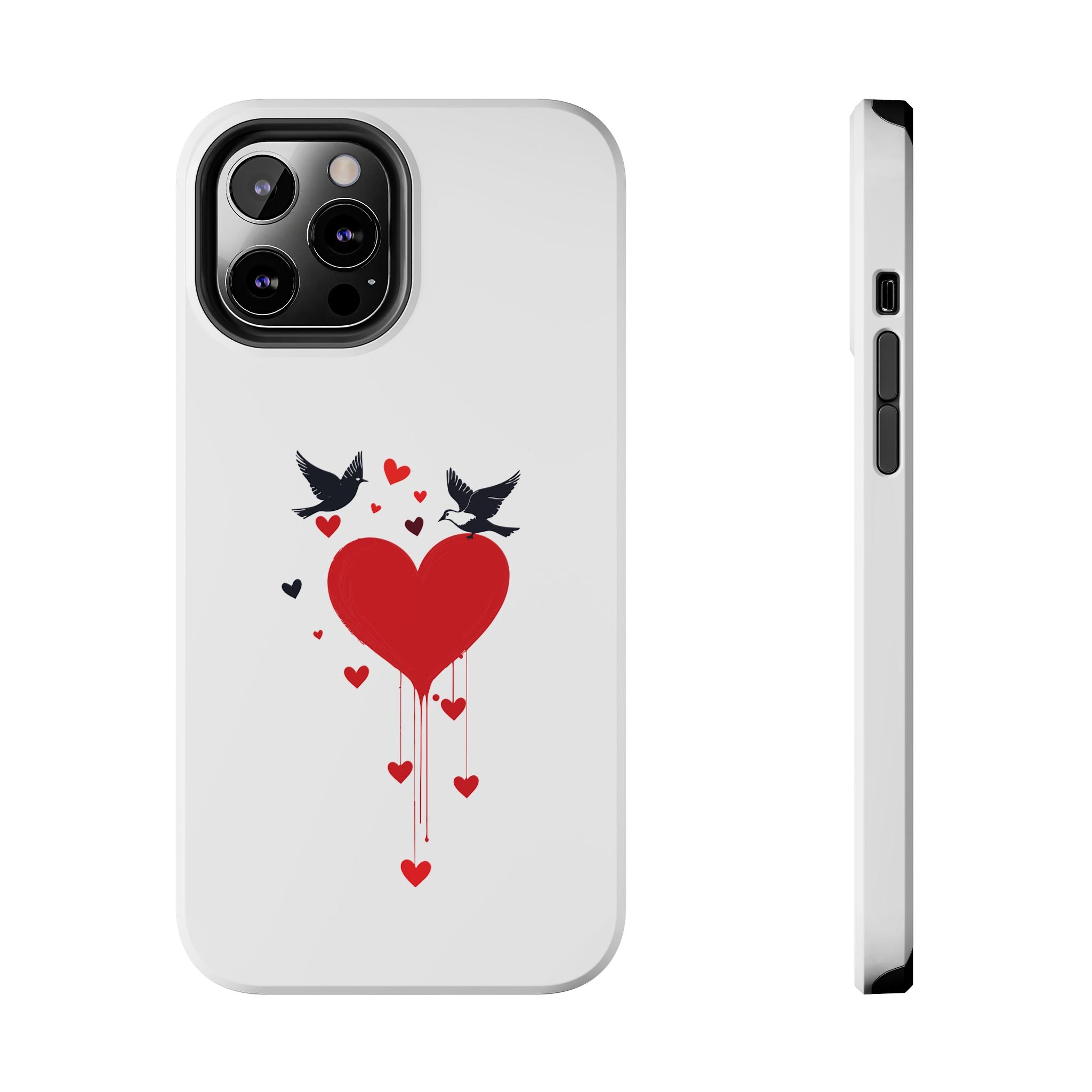 Tough Phone Case Red Dripping Heart with Doves Valentine's Protection