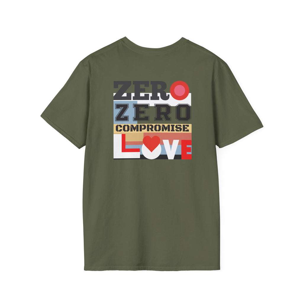 T-Shirt "Zero Compromise Love" Bold Graphic Typography Tee