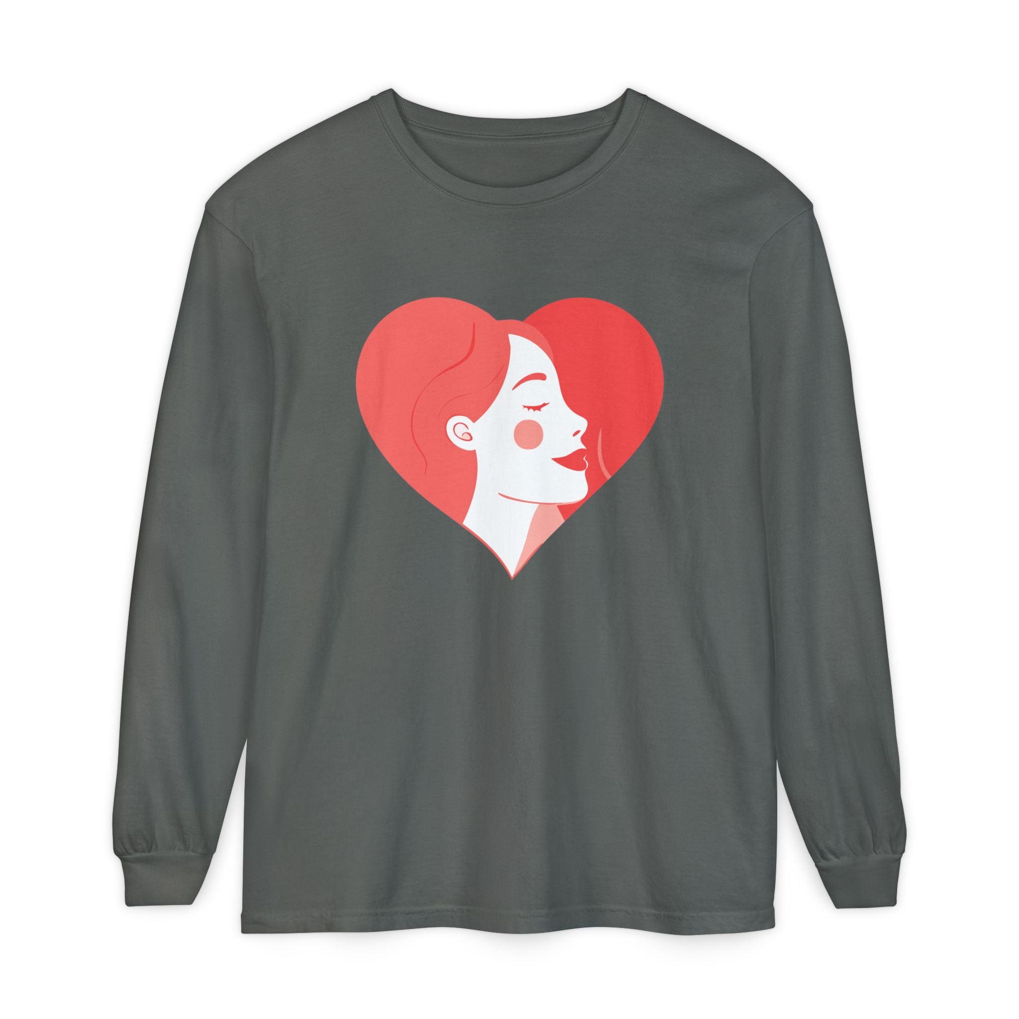 Heart Portrait Long Sleeve Tee — Romantic Red Lady Graphic