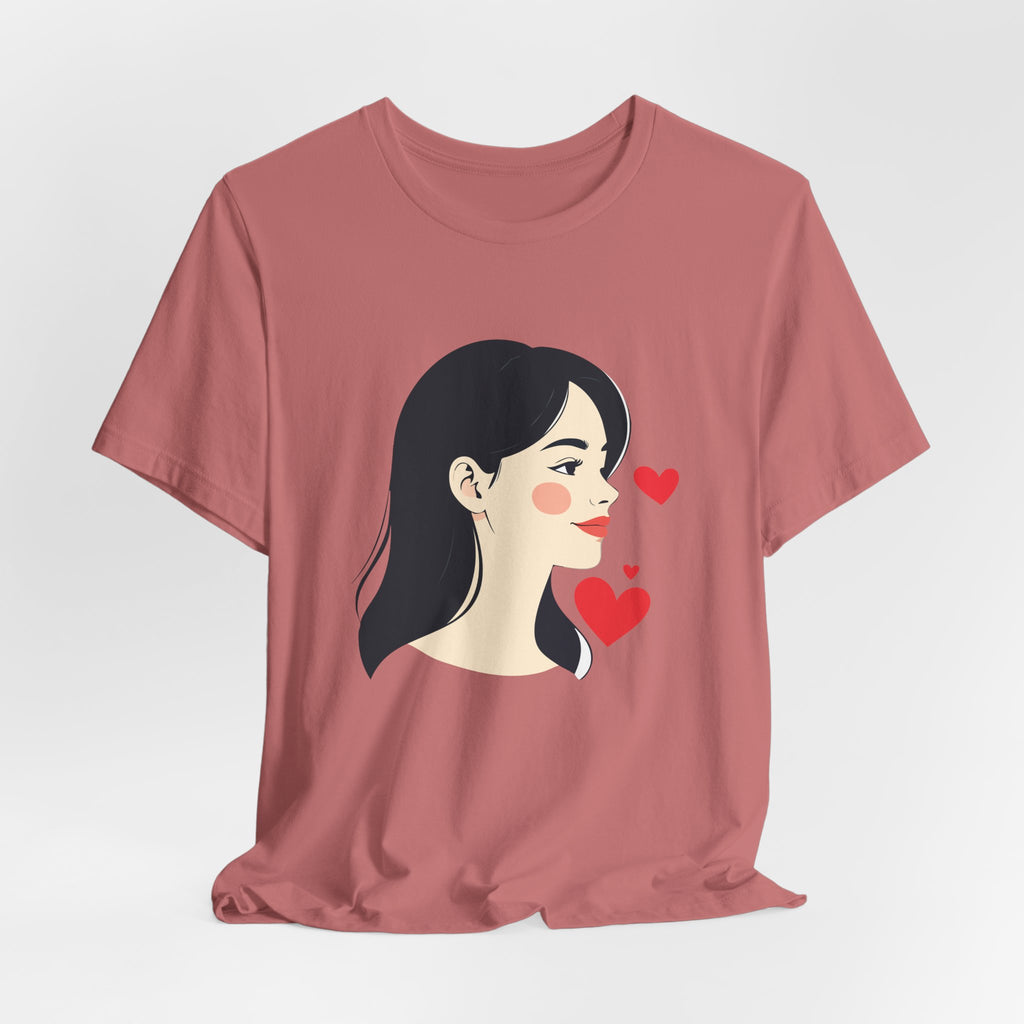 Women’s Portrait Tee with Heart Accents – Cute Kawaii Girl Graphic T-Shirt