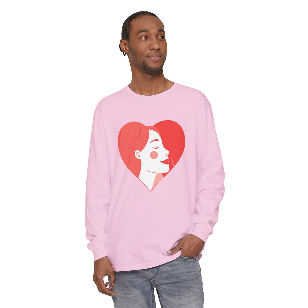Heart Portrait Long Sleeve Tee — Romantic Red Lady Graphic
