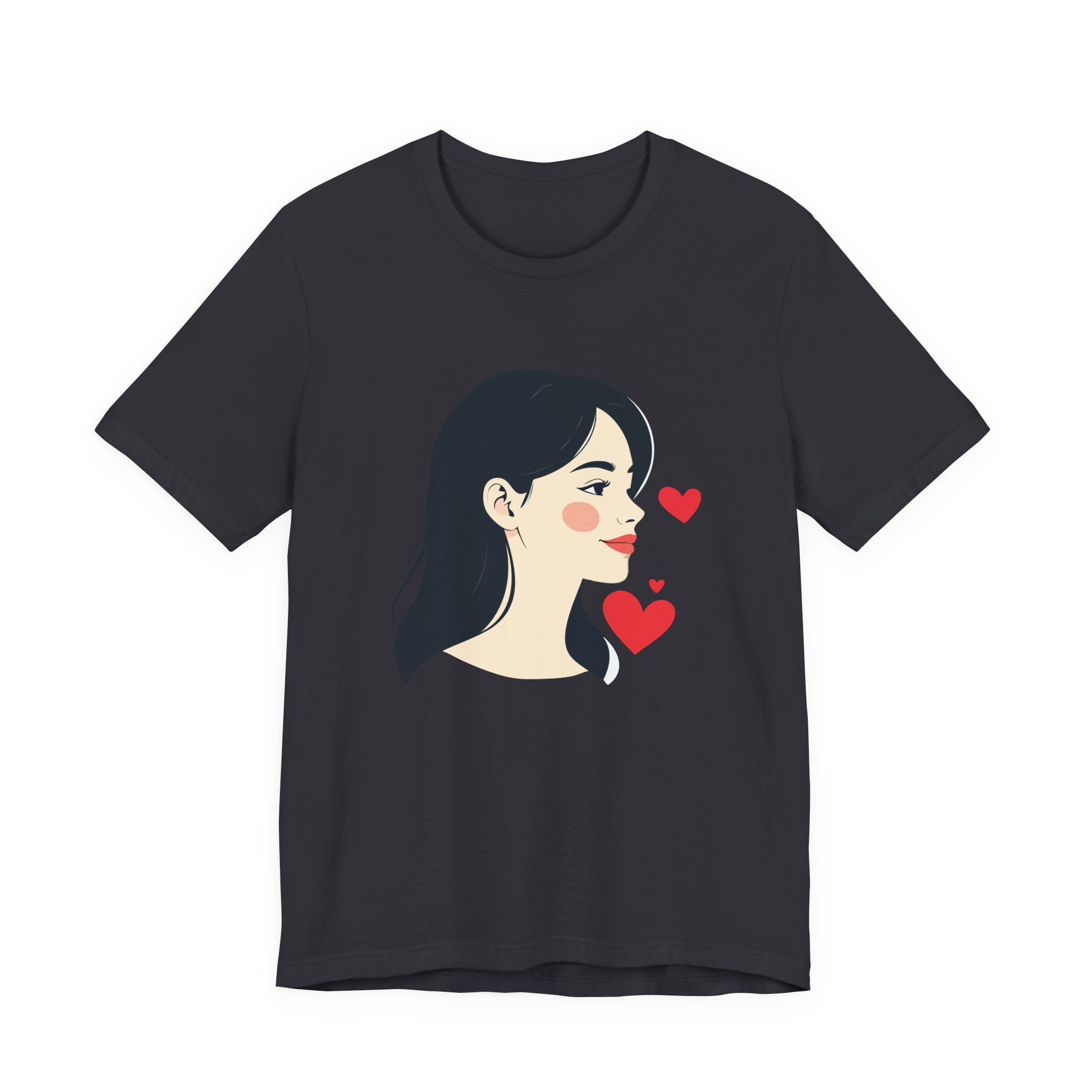 Women’s Portrait Tee with Heart Accents – Cute Kawaii Girl Graphic T-Shirt