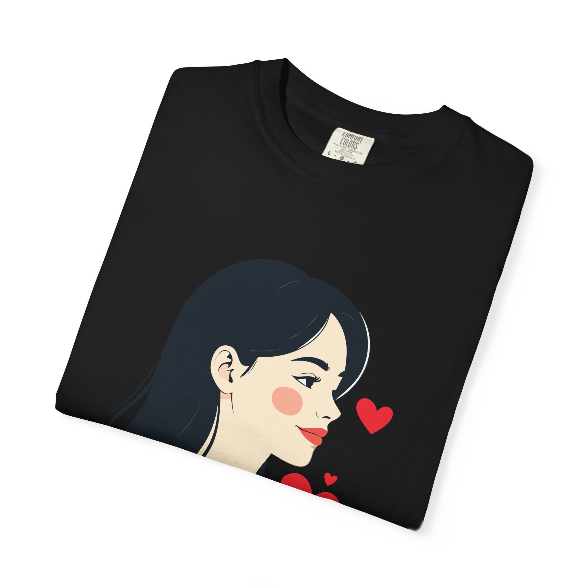 T-Shirt — Minimal Cute Girl Profile with Hearts Graphic