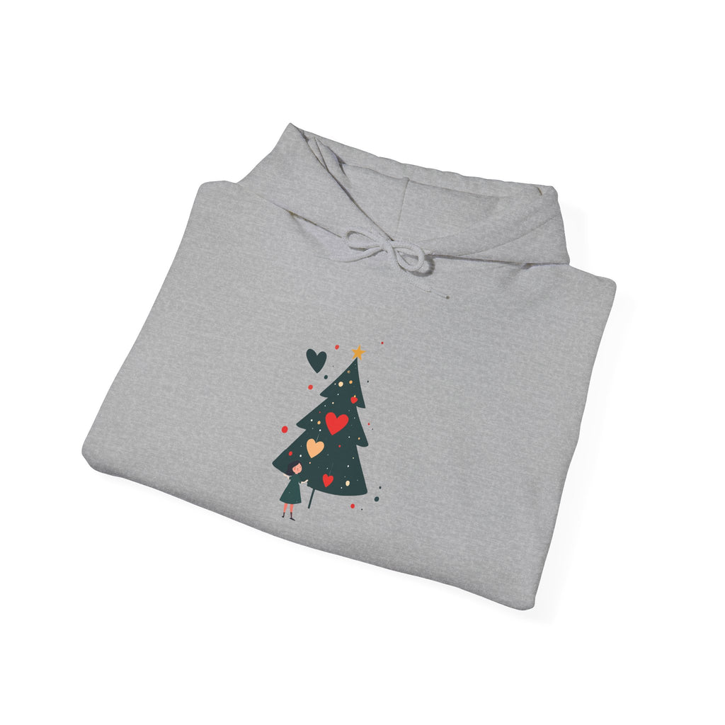 Christmas Tree Heart Hoodie — Cute Minimal Holiday Sweatshirt