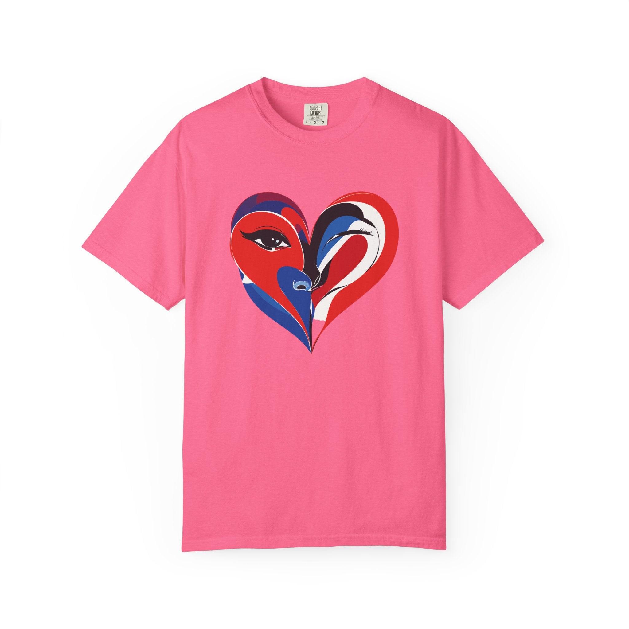 Heart Art Graphic Tee Red & Blue Woman Face Heart Design