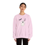 Halloween Ghost Crewneck Sweatshirt Cute Boo Ghost & Bats Cozy Pullover