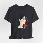 Women’s Portrait Tee with Heart Accents – Cute Kawaii Girl Graphic T-Shirt