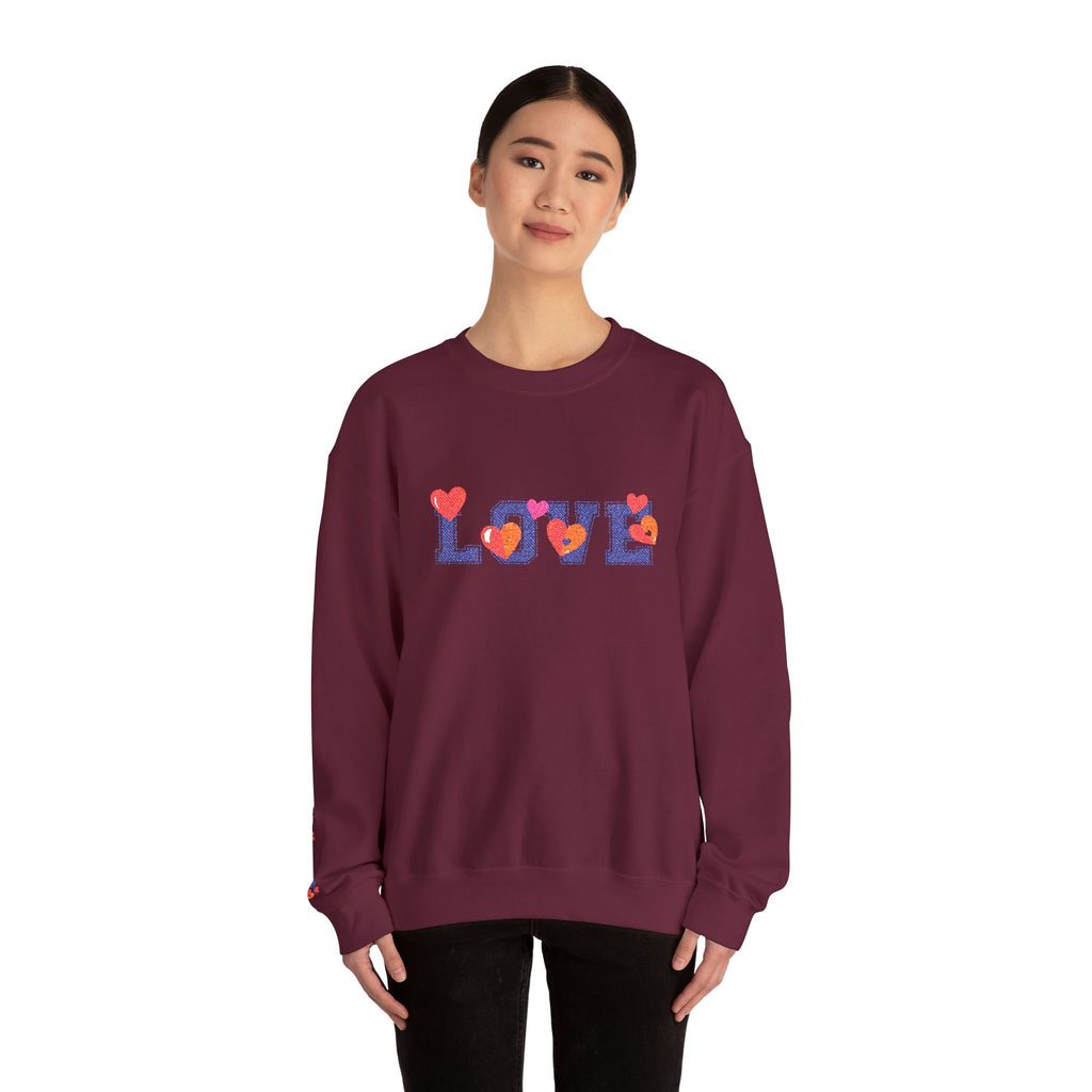 LOVE Floral Crewneck Sweatshirt Heart Pattern Cozy Pullover