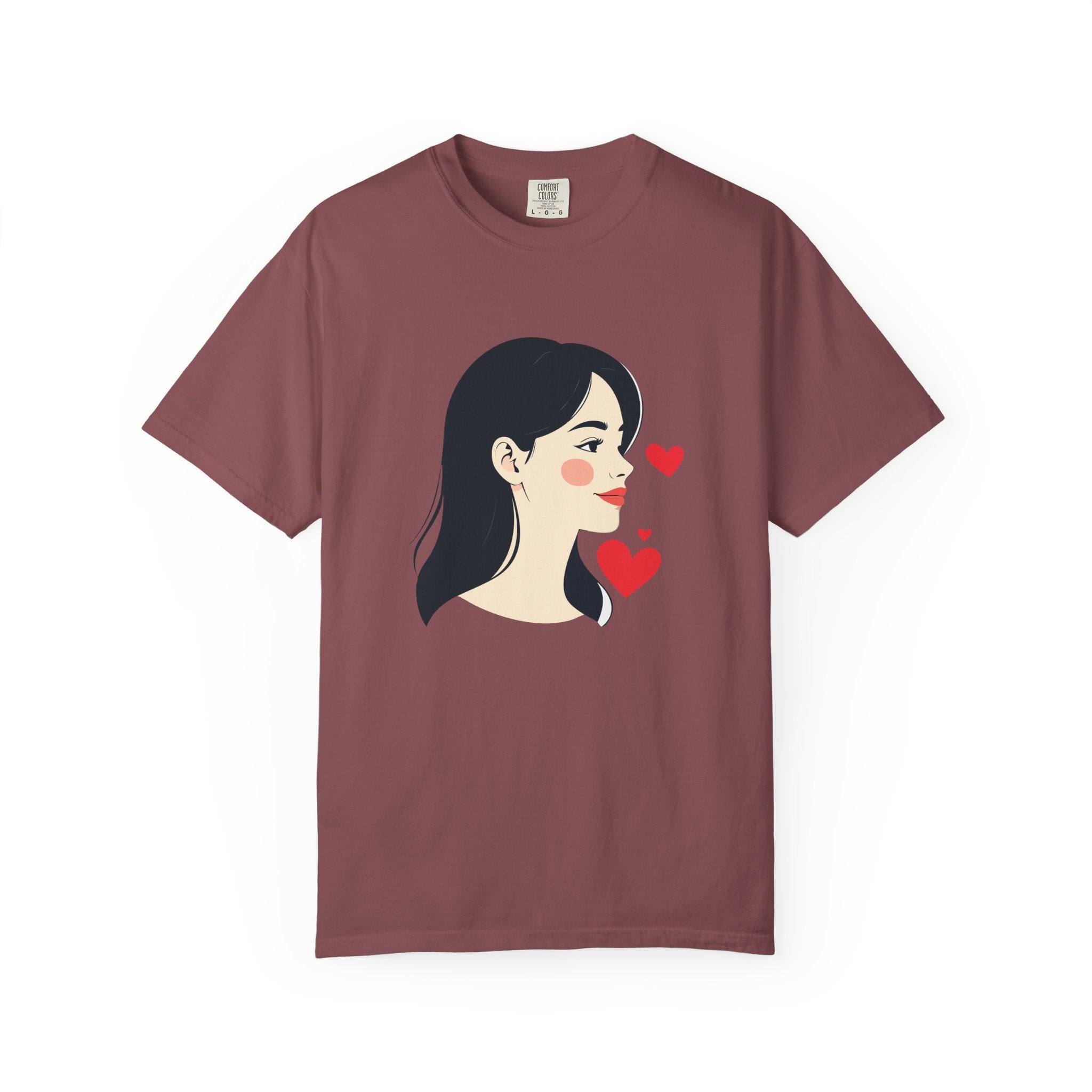 T-Shirt — Minimal Cute Girl Profile with Hearts Graphic