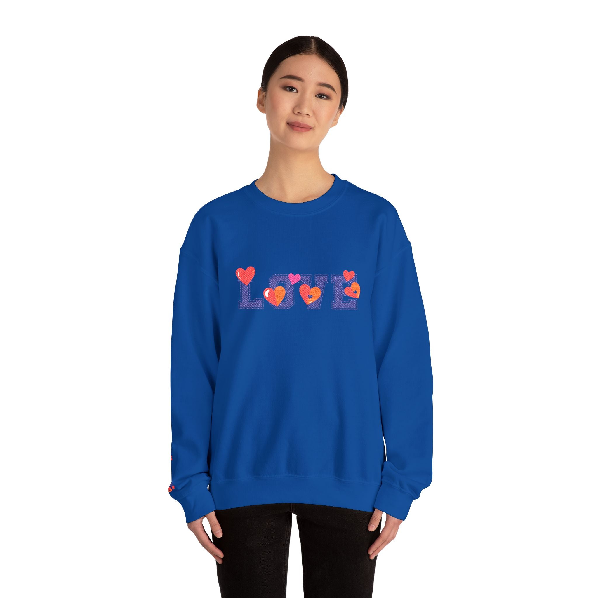 LOVE Floral Crewneck Sweatshirt Heart Pattern Cozy Pullover