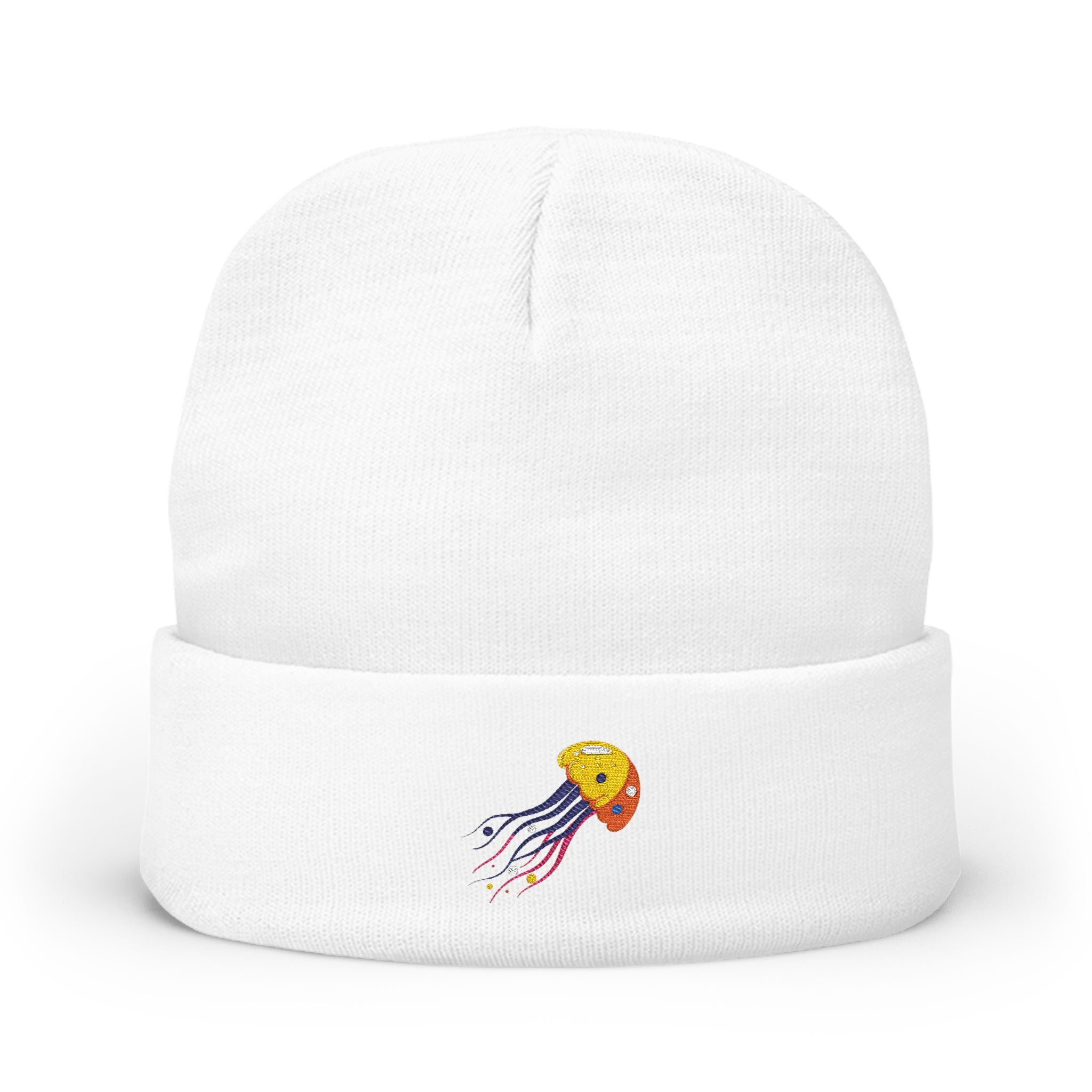 Embroidered Monarch Jellyfish Knit Beanie Cozy Casual Winter Hat
