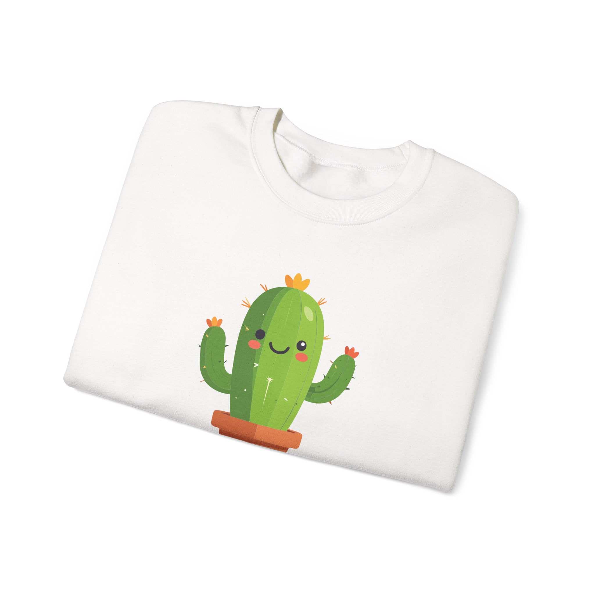 Cute Kawaii Cactus Crewneck Sweatshirt Smiling Potted Cactus Graphic