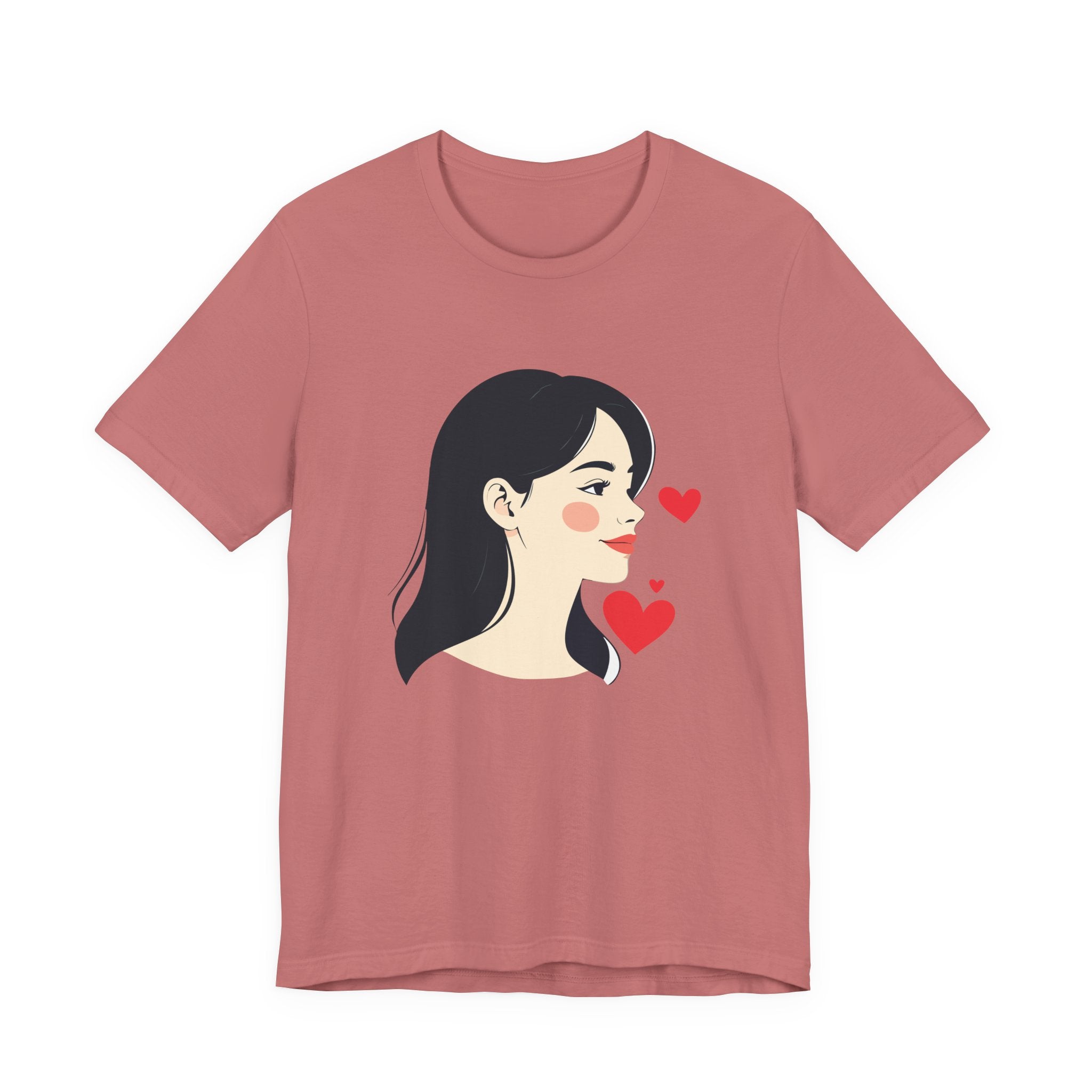 Women’s Portrait Tee with Heart Accents – Cute Kawaii Girl Graphic T-Shirt