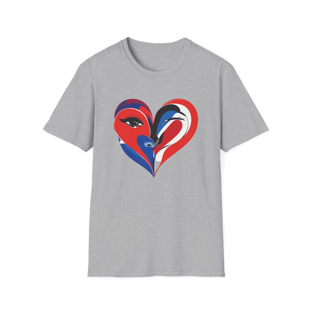 Heart Face Graphic T‑Shirt Red & Blue Abstract Love Design