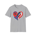 Heart Face Graphic T‑Shirt Red & Blue Abstract Love Design