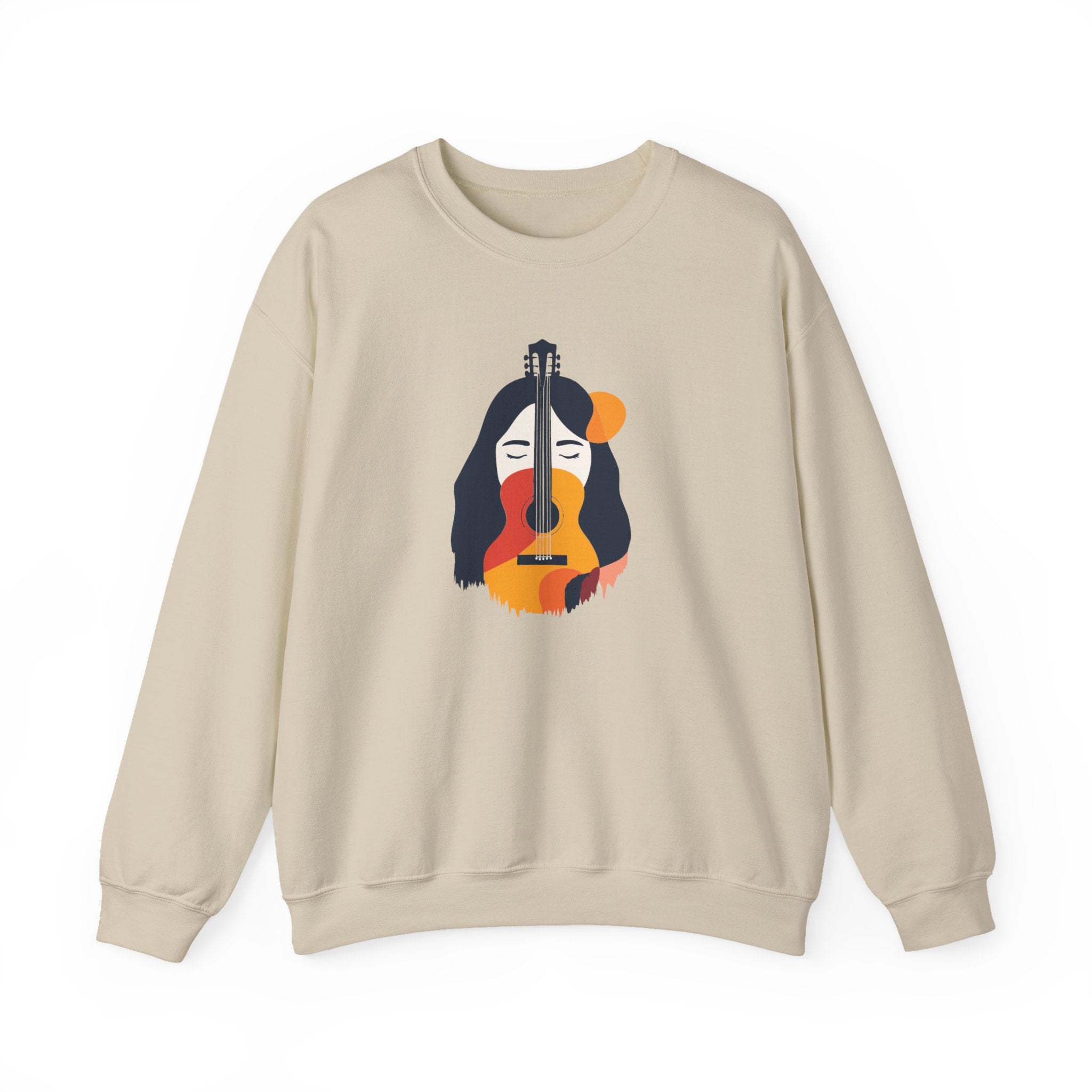 Guitar Face Crewneck Sweatshirt Abstract Musician Graphic Pullover