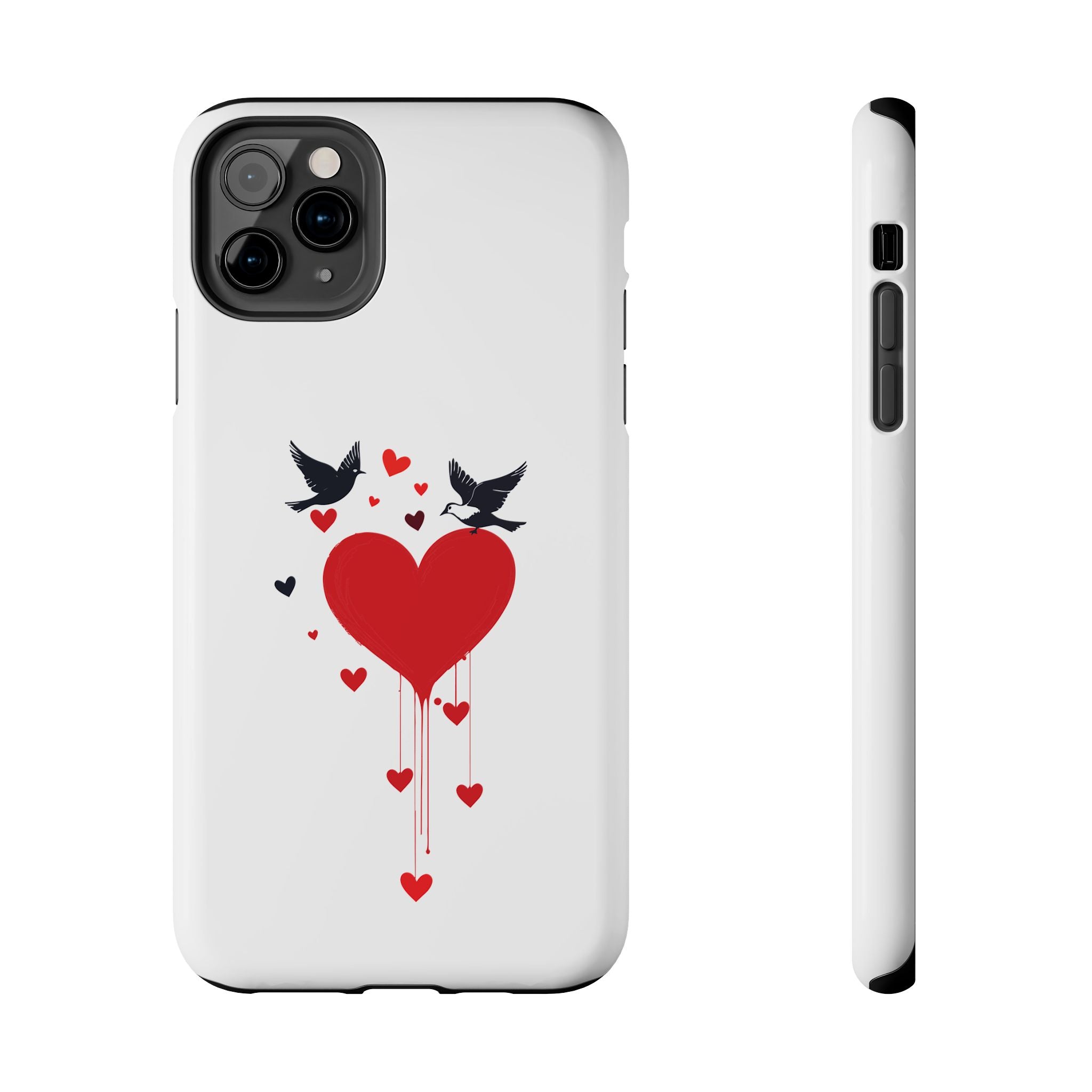 Tough Phone Case Red Dripping Heart with Doves Valentine's Protection