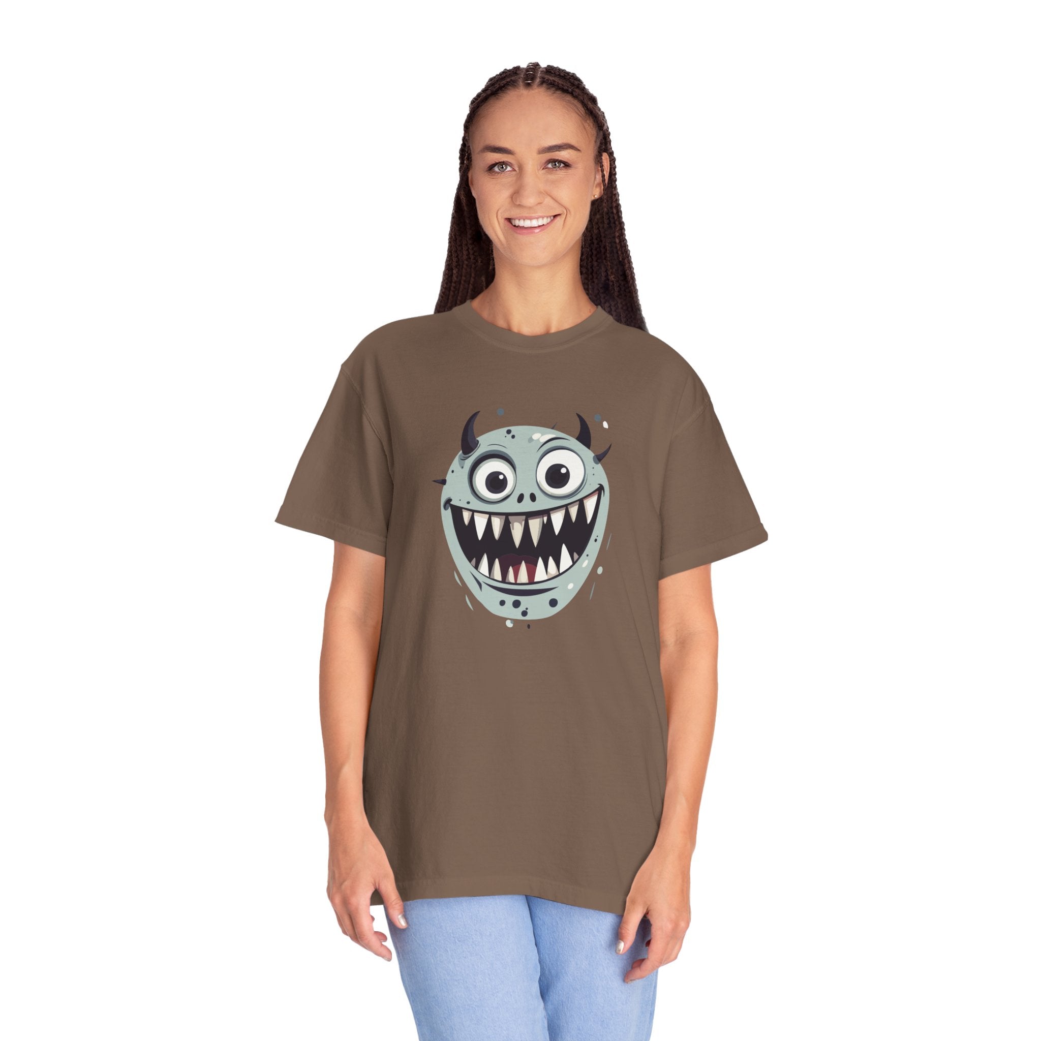 Monster Face T-Shirt Funny Creepy Grinning Monster Graphic Tee