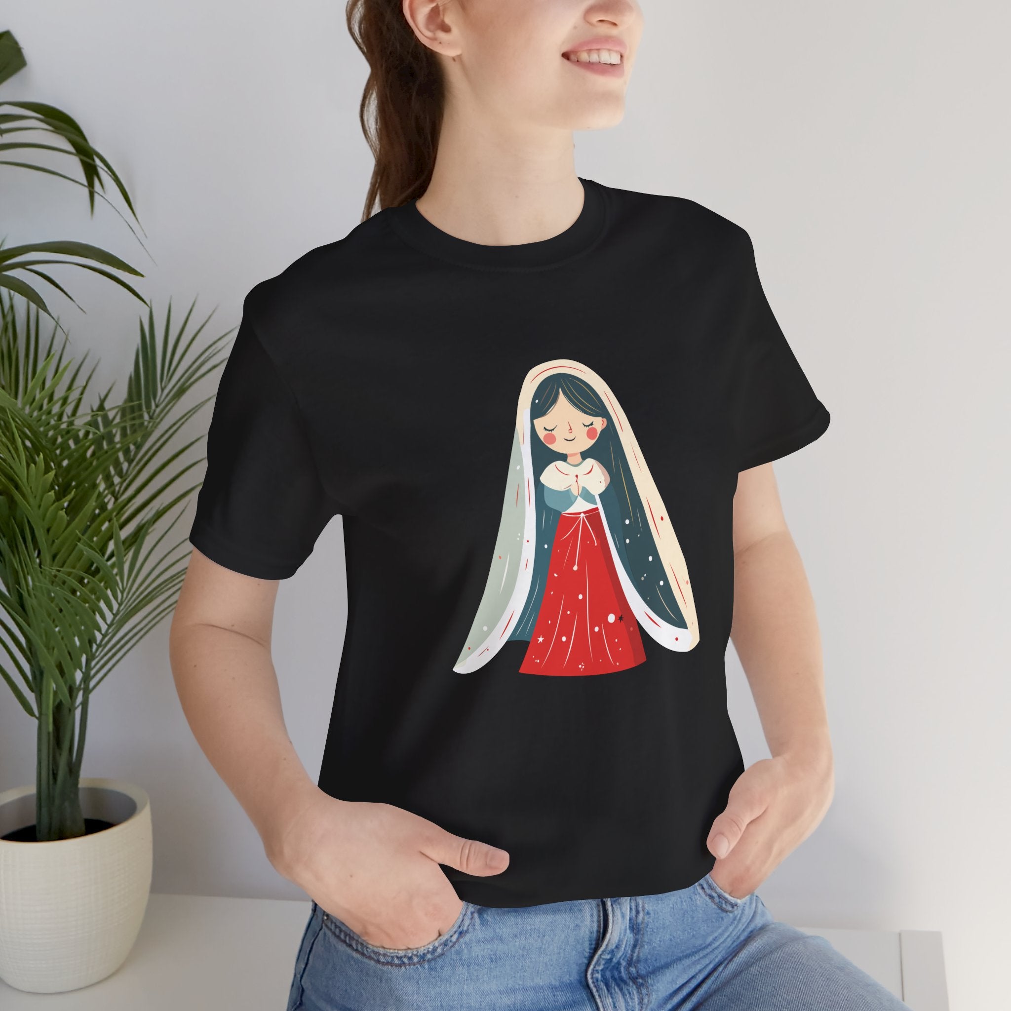 Virgin Mary Illustration Tee — Cute Nativity T-Shirt