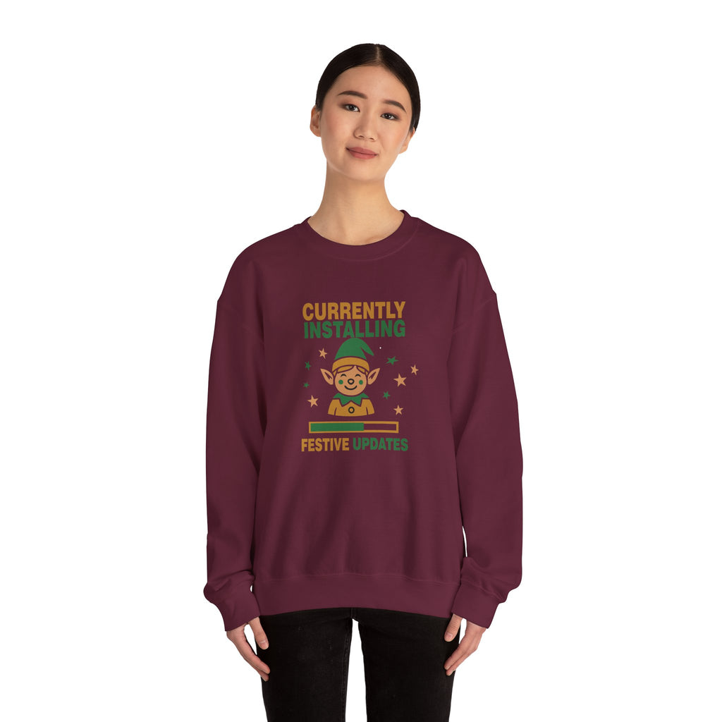 Crewneck Sweatshirt Currently Installing Festive Updates Elf Holiday Graphic