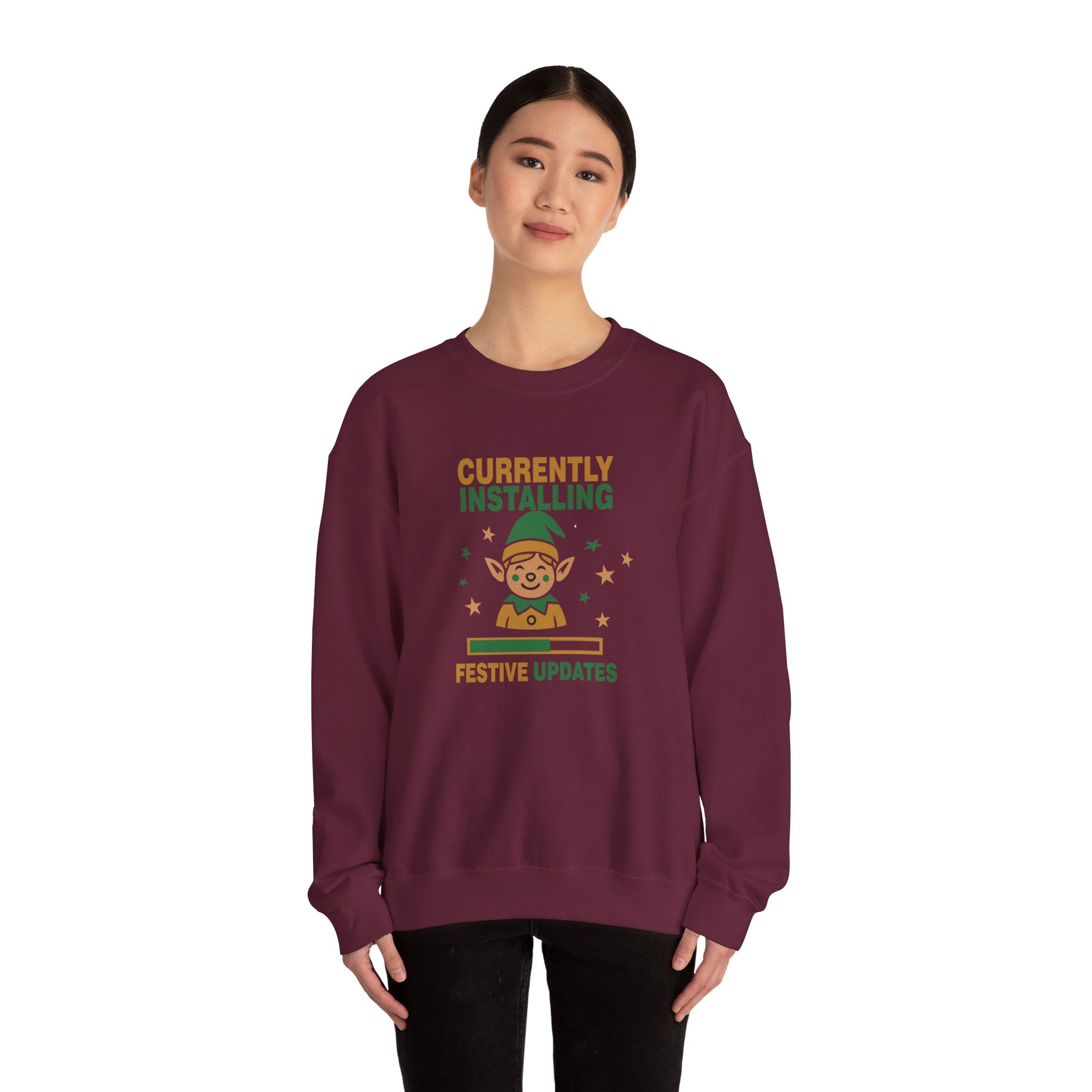 Crewneck Sweatshirt Currently Installing Festive Updates Elf Holiday Graphic