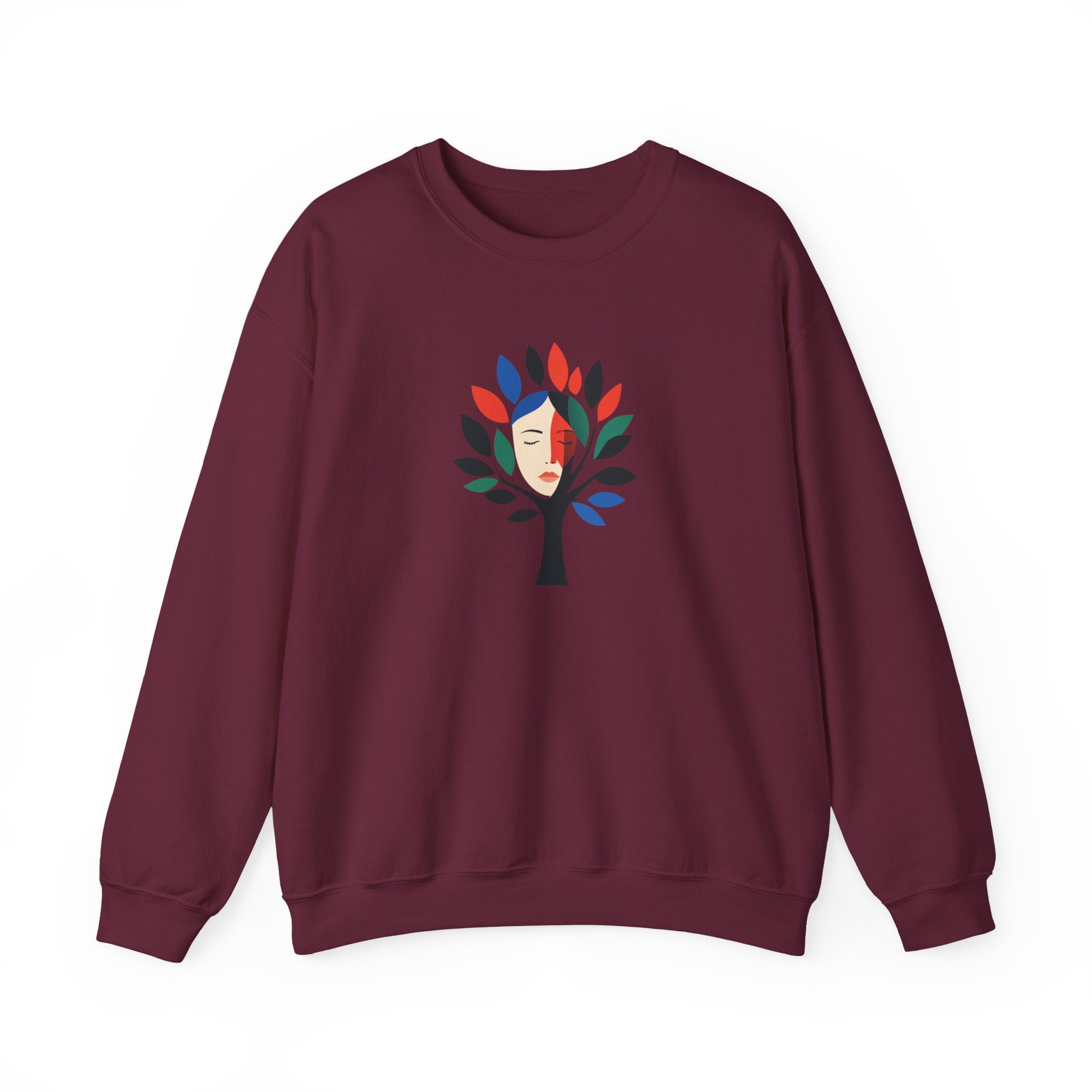 Crewneck Sweatshirt Colorful Tree of Life Face Graphic