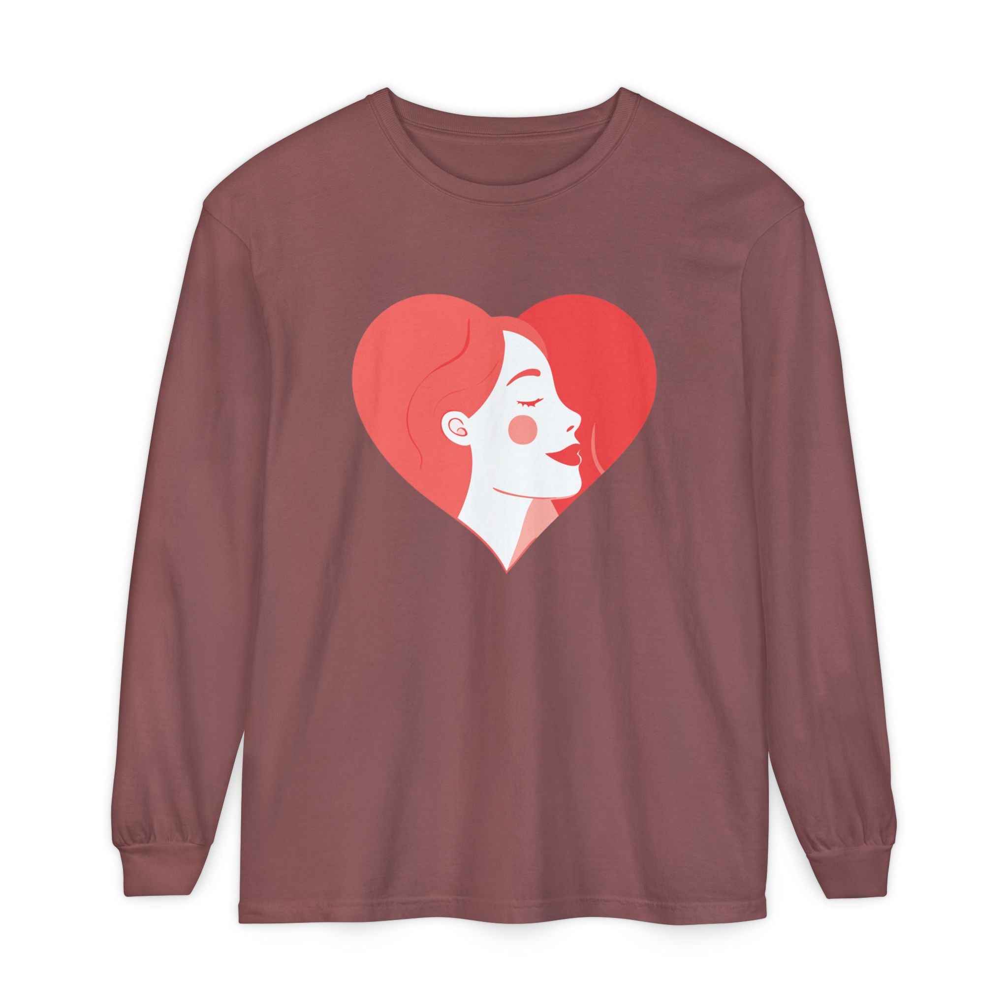 Heart Portrait Long Sleeve Tee — Romantic Red Lady Graphic