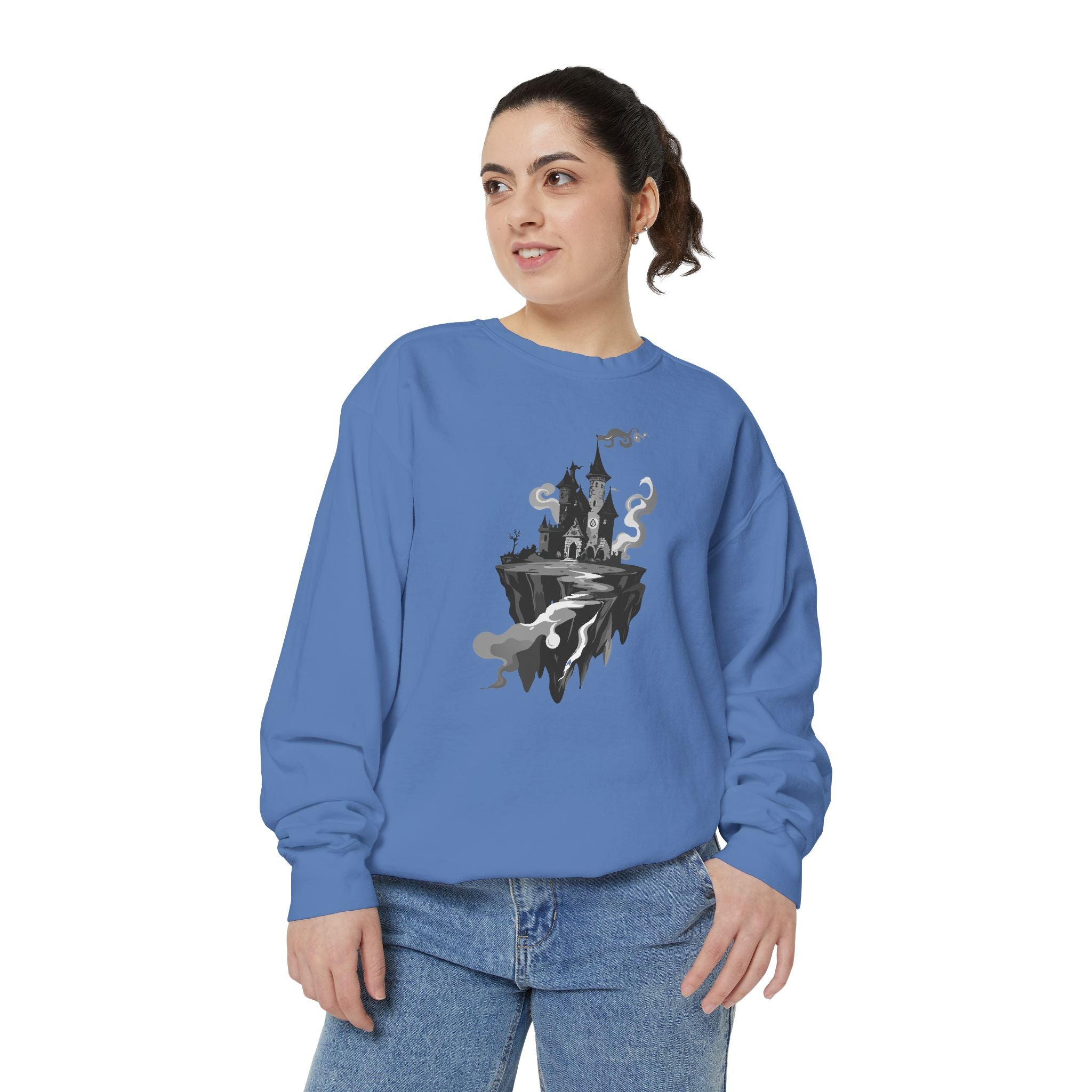 Floating Haunted Castle Sweatshirt Gothic Floating Island Crewneck