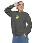 Embroidered Yellow Blue Owl Sweatshirt Small Chest Graphic Crewneck