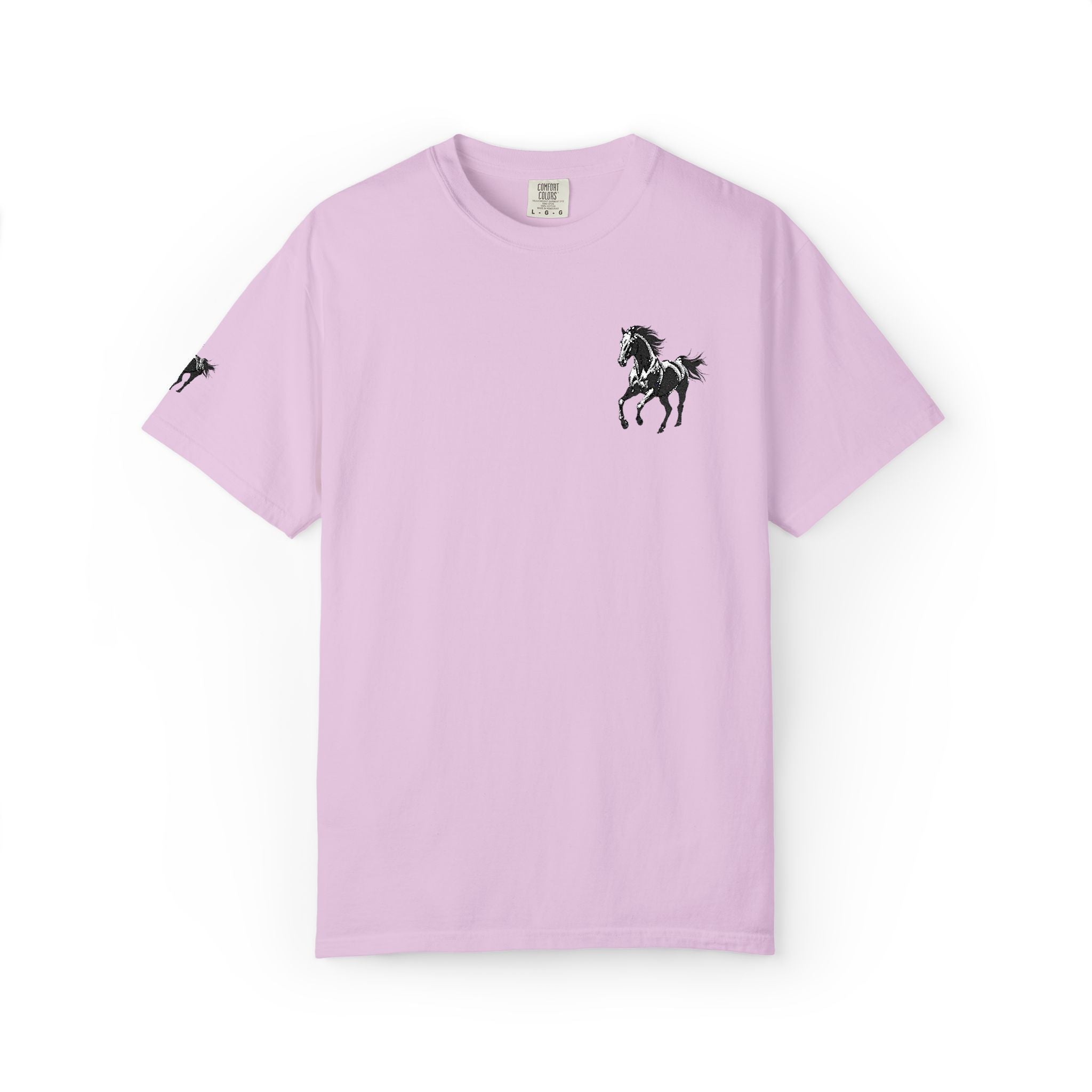Horse Sketch T-Shirt Minimalist Black Stallion Chest & Sleeve Design