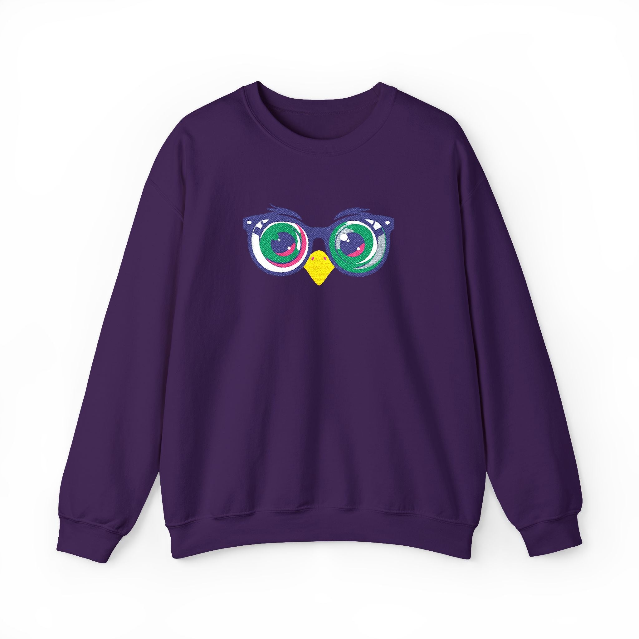 Owl Glasses Sequin Crewneck Sweatshirt Whimsical Sparkle Pullover
