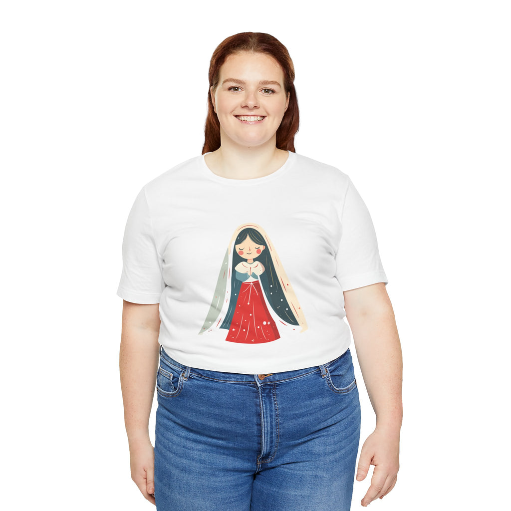 Virgin Mary Illustration Tee — Cute Nativity T-Shirt