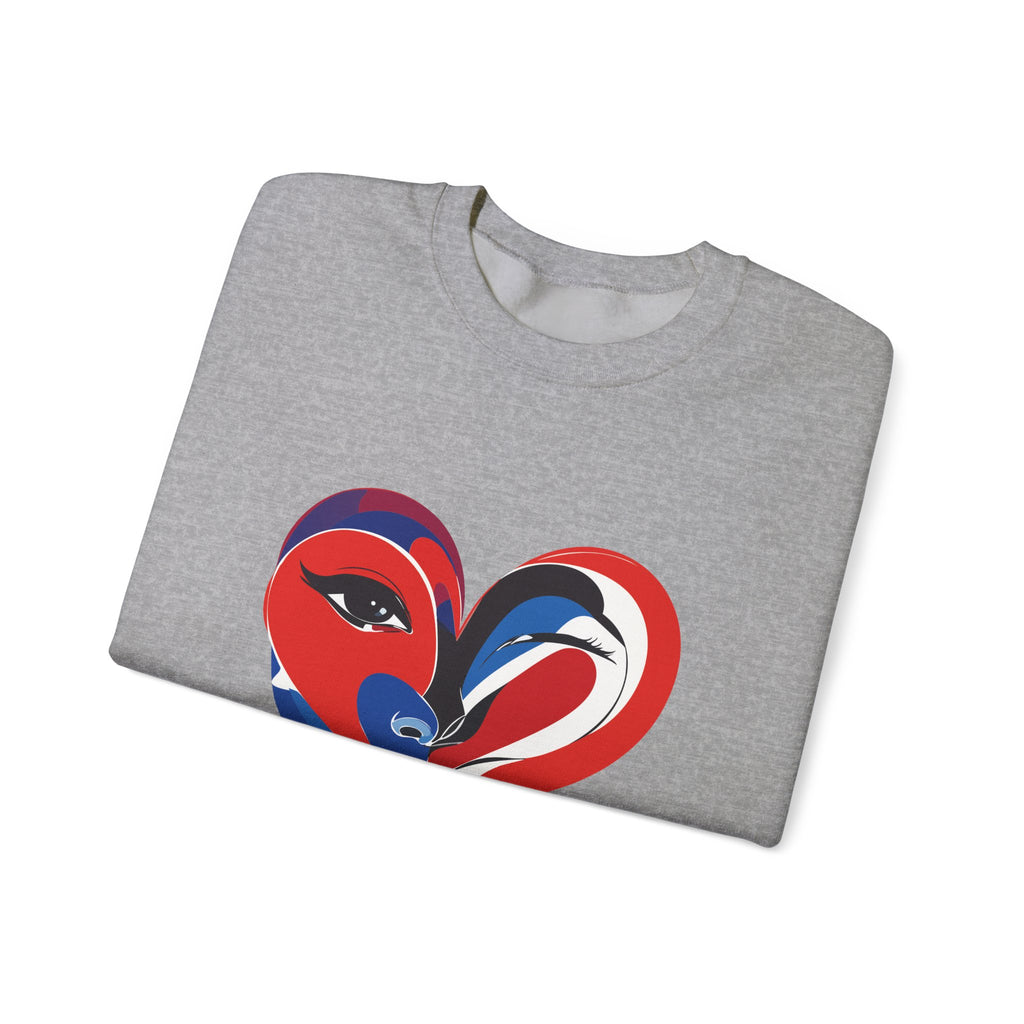 Heart Face Crewneck Sweatshirt Abstract Red & Blue Love Graphic