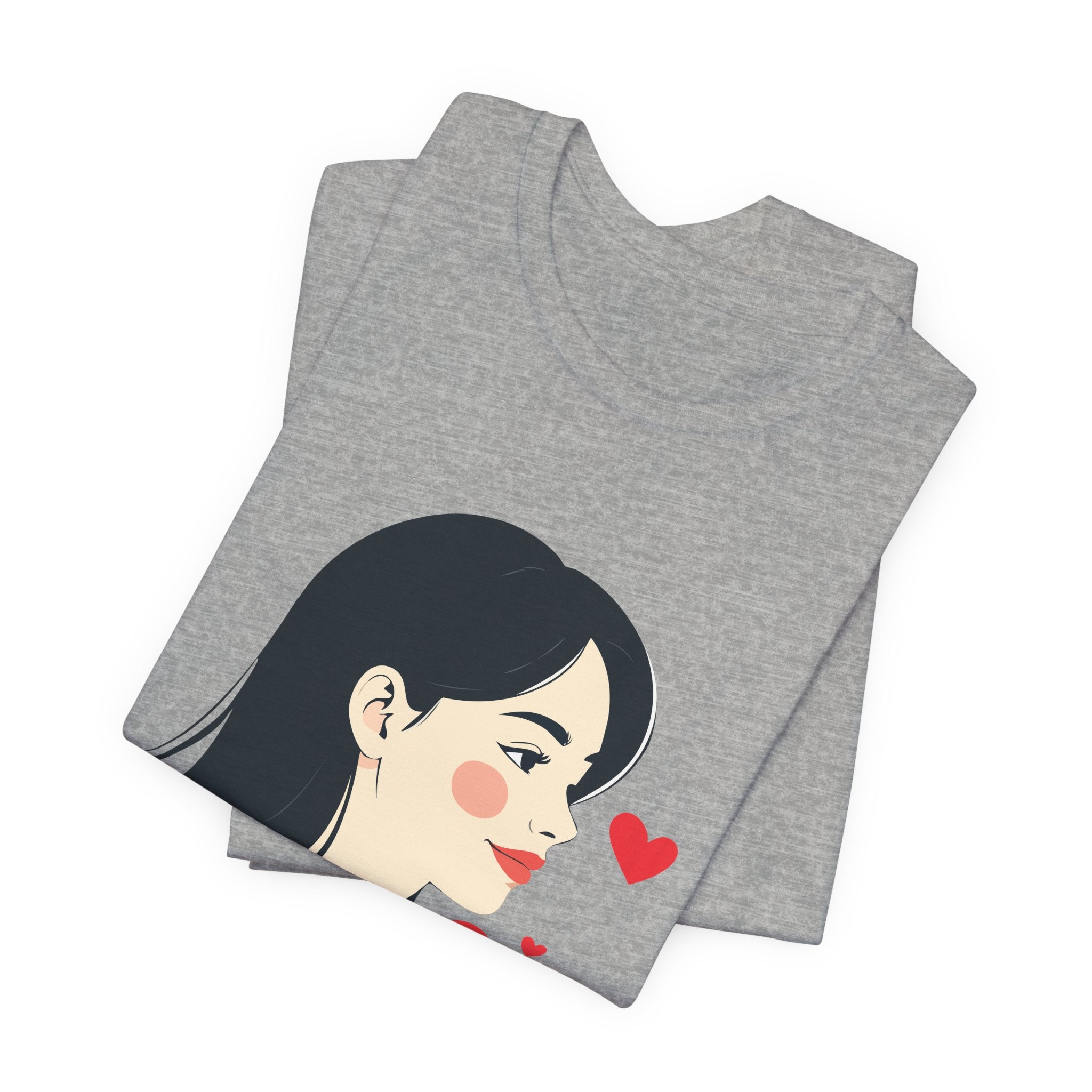 Women’s Portrait Tee with Heart Accents – Cute Kawaii Girl Graphic T-Shirt