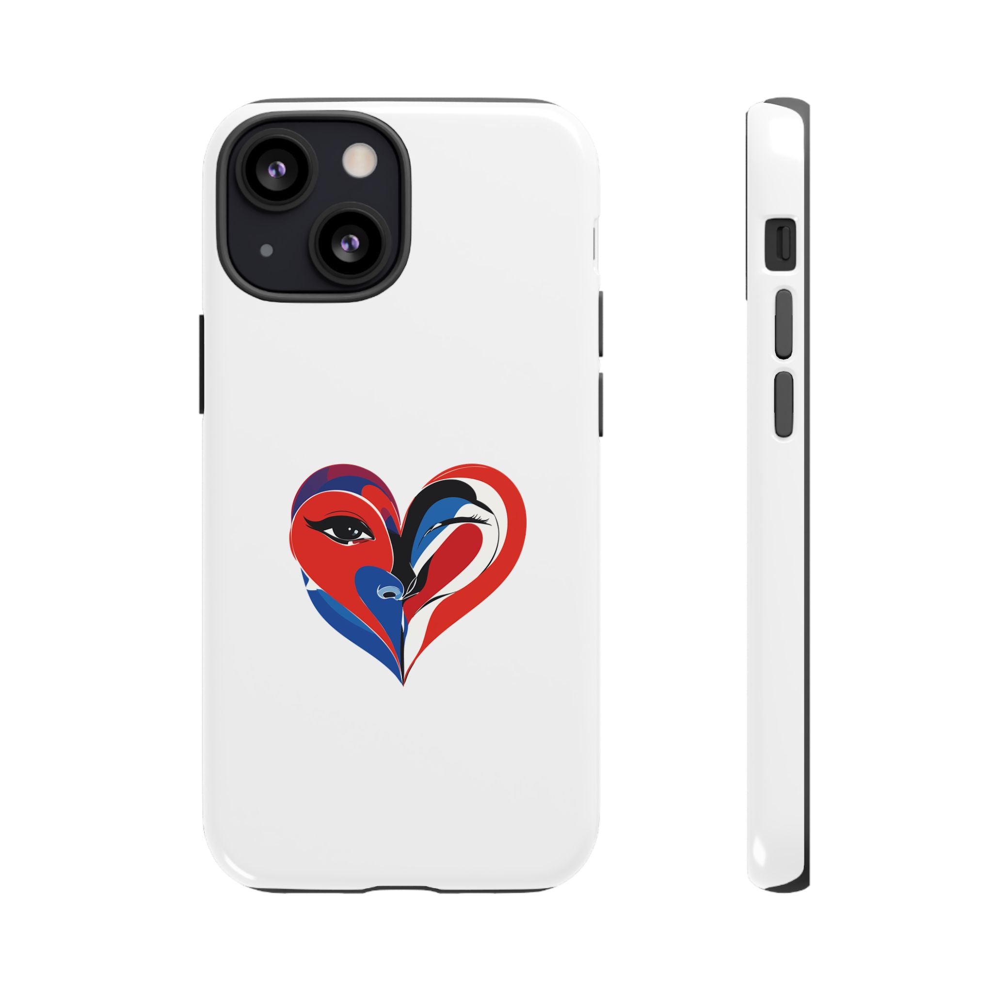 Heart Face Phone Case Red & Blue Abstract Love Design