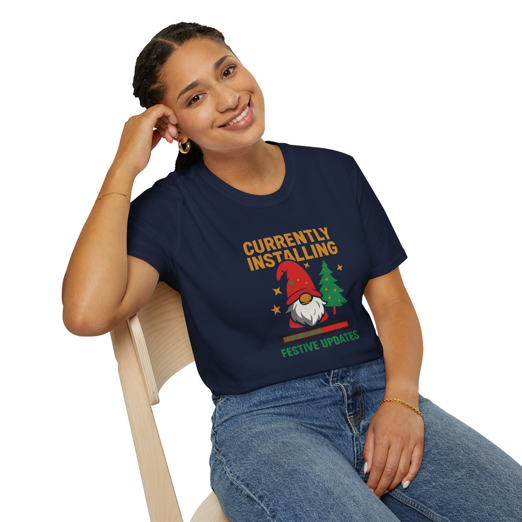 Currently Installing Festive Updates Christmas T-Shirt Holiday Gnome Tee